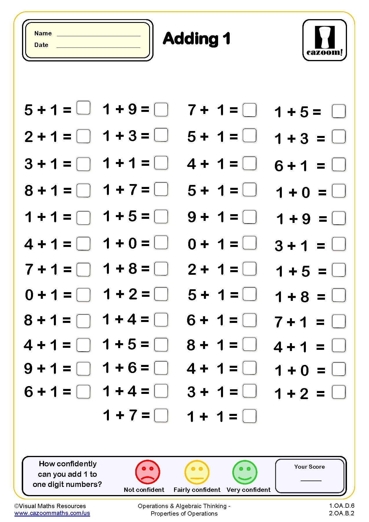 Adding 1 Drills Worksheet 50 Questions PDF Printable Addition Worksheets Adding 1 Drills Worksheet 50 Questions PDF Printable Addition Worksheets