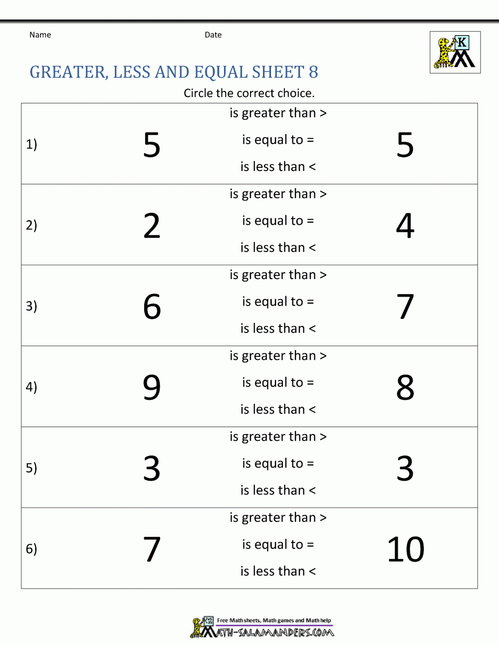 Free Printable Greater Than Less Than Worksheets Free Printable Greater Than Less Than Worksheets