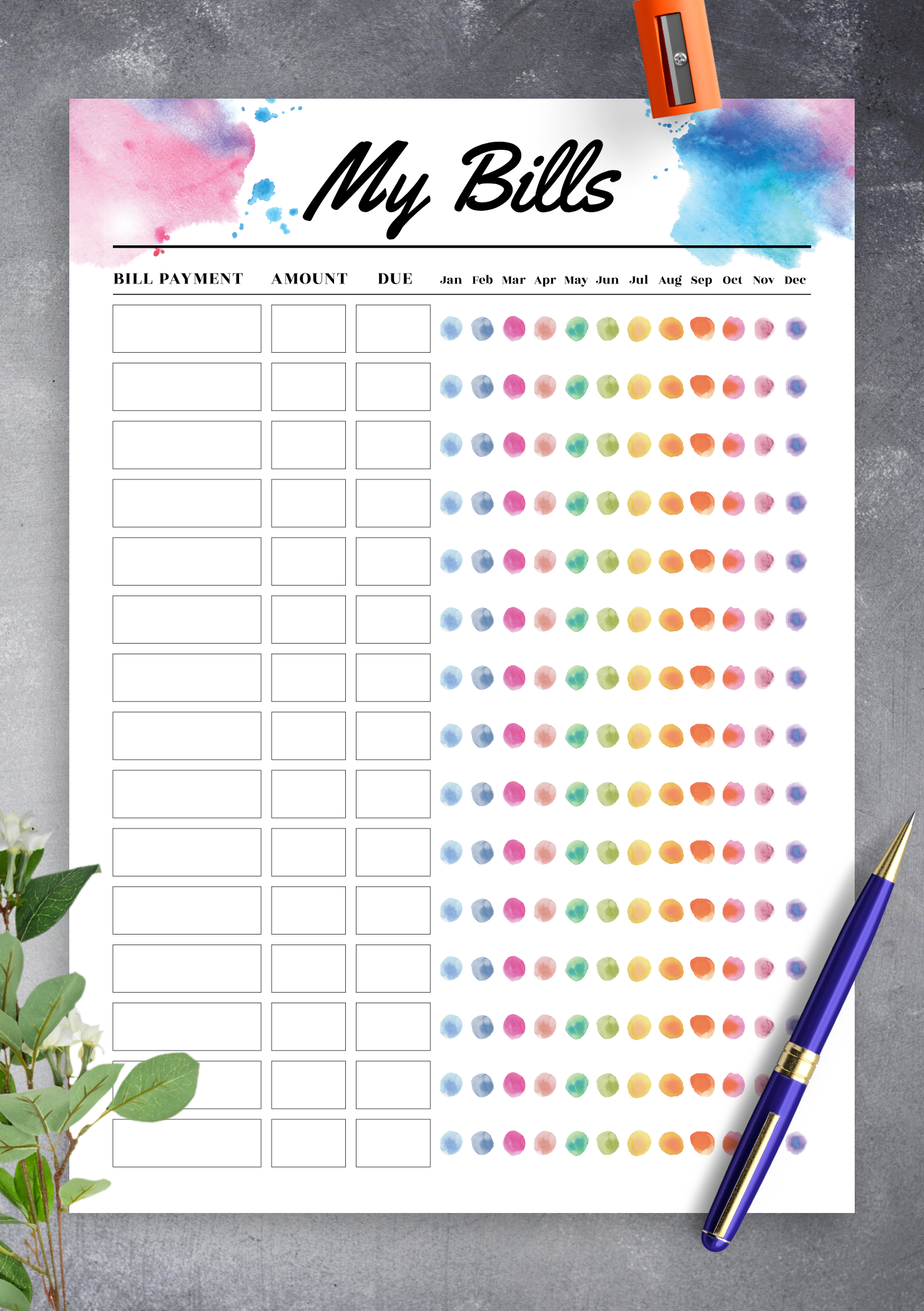 Download Printable Colored Monthly Budget Template PDF
