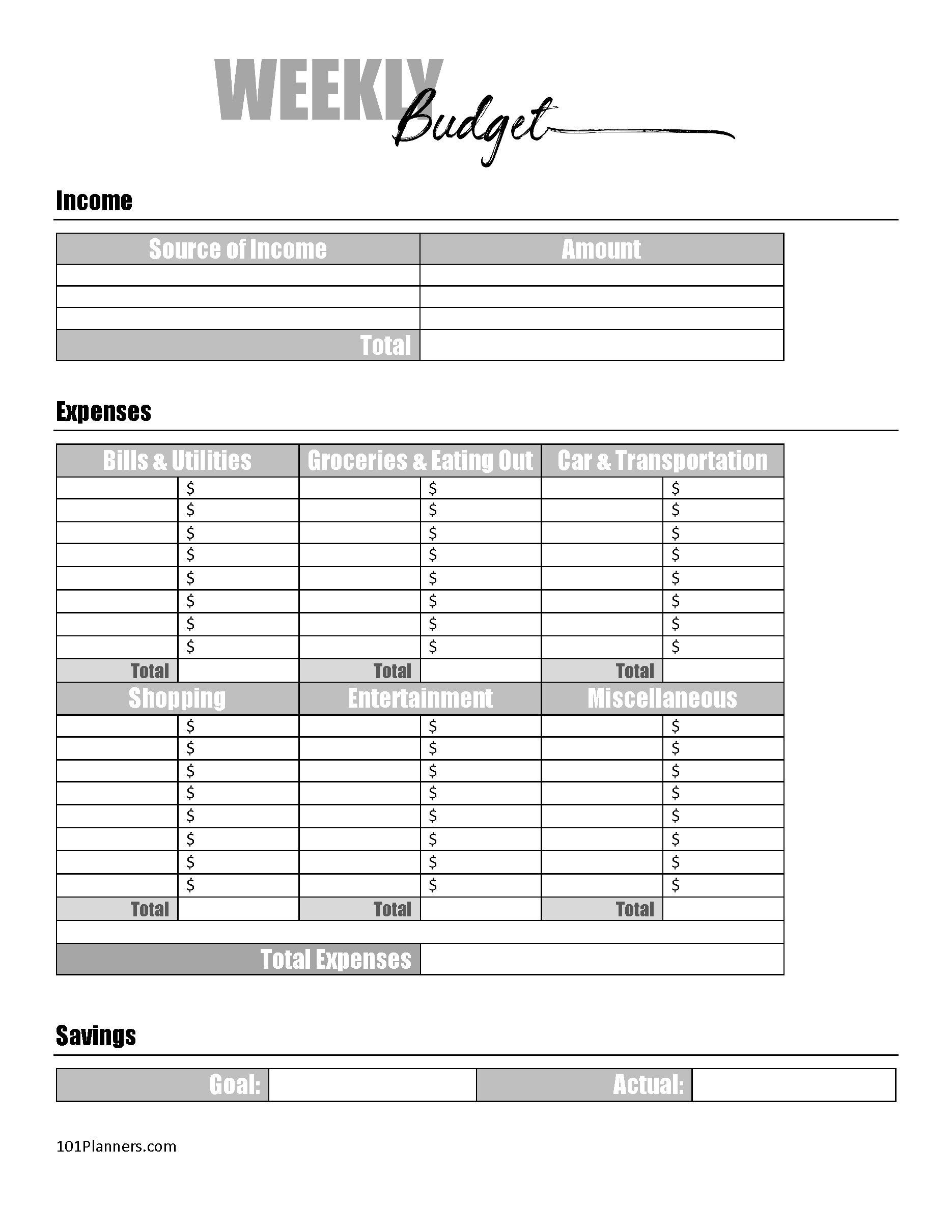 Free Printable Budgeting Worksheets