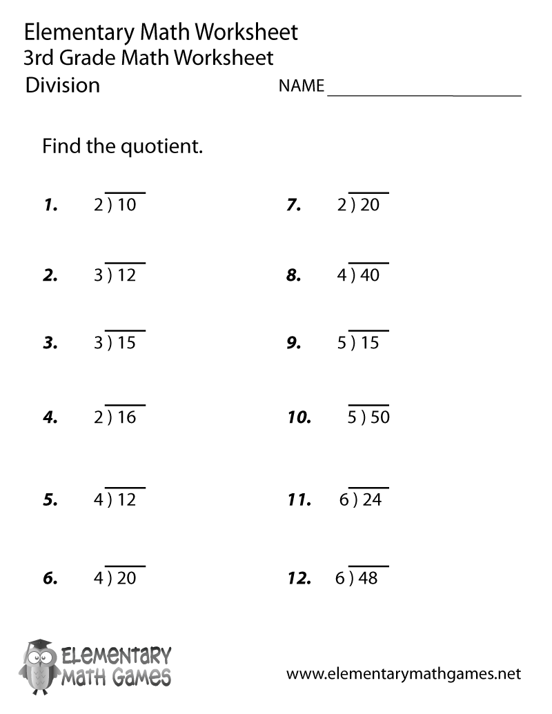 Free Printable Division Worksheets