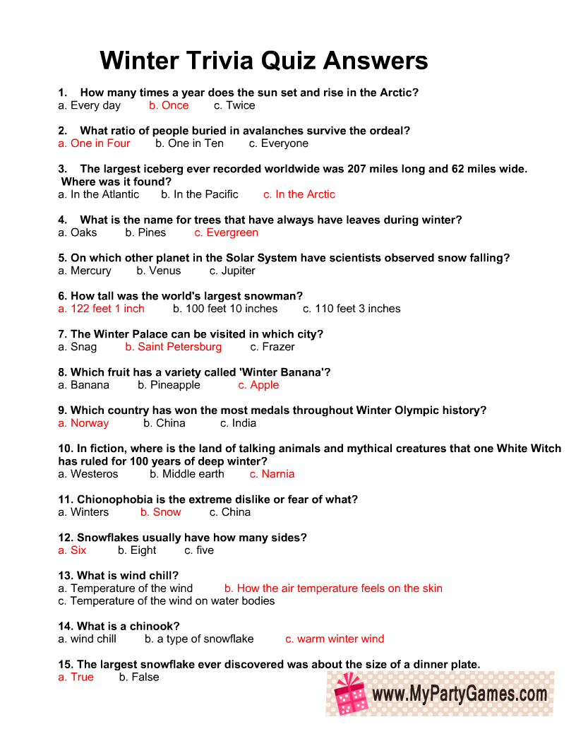 Free Printable Winter Trivia Quiz With Answers Worksheets Library Free Printable Winter Trivia Quiz With Answers Worksheets Library