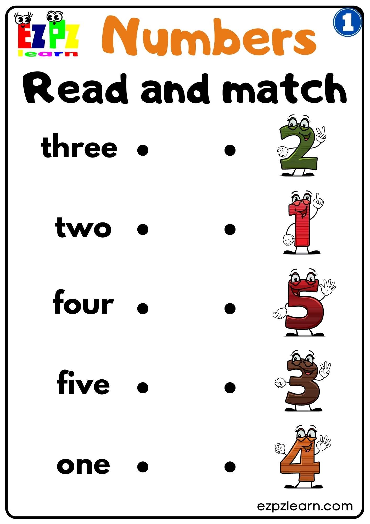 G1 Numbers Read And Match Worksheet For Kindergarten K5 And ESL Students Free Download Ezpzlearn