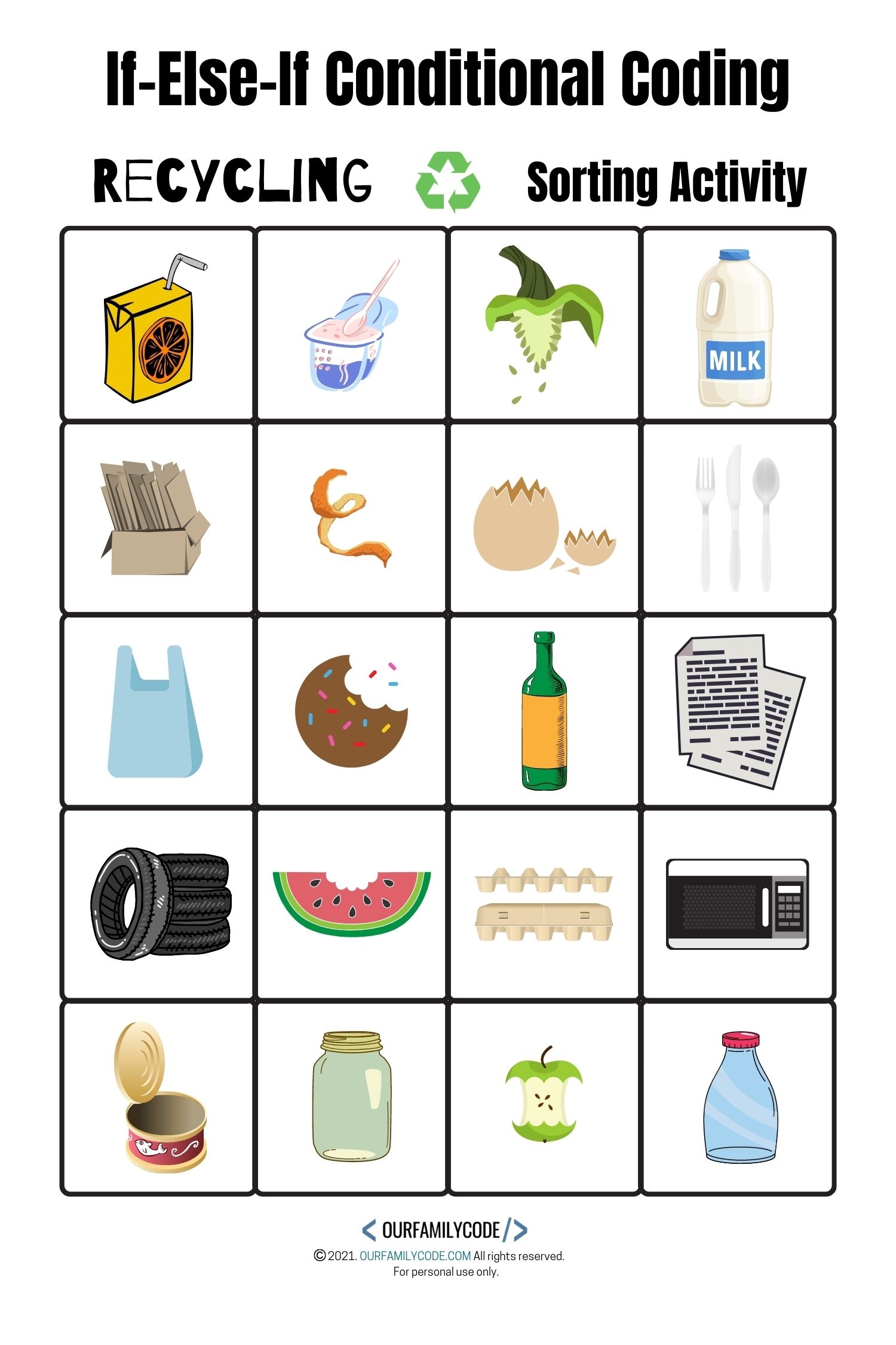Printable Recycling Sorting Game