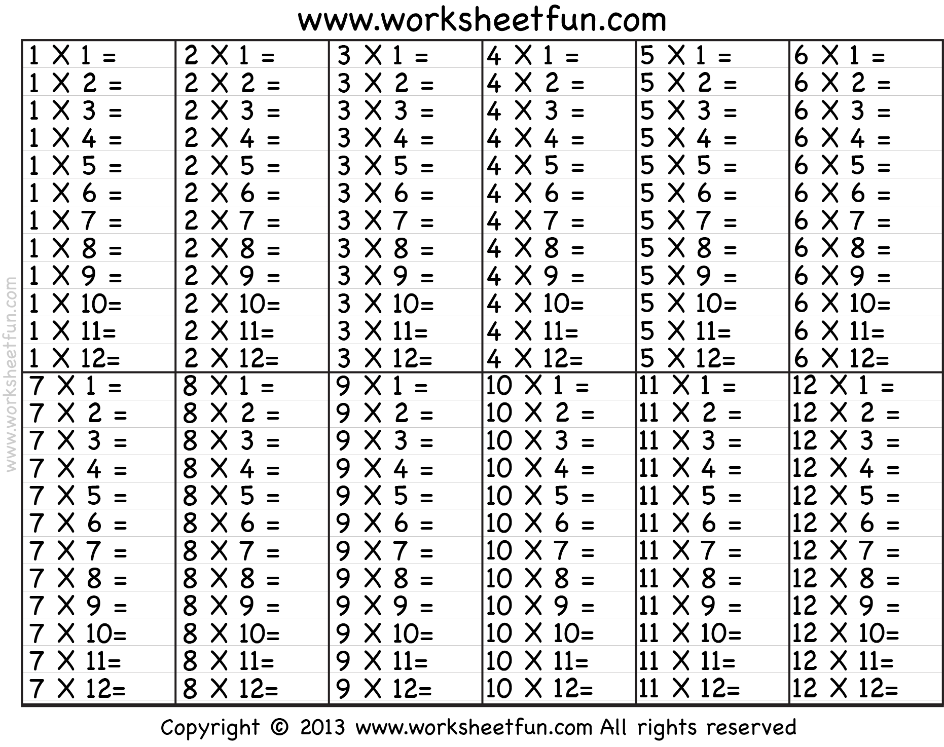 Times Table 2 12 Worksheets 1 2 3 4 5 6 7 8 9 10 11 12 13 14 15 16 17 18 19 And 20 FREE Printable Worksheets Worksheetfun