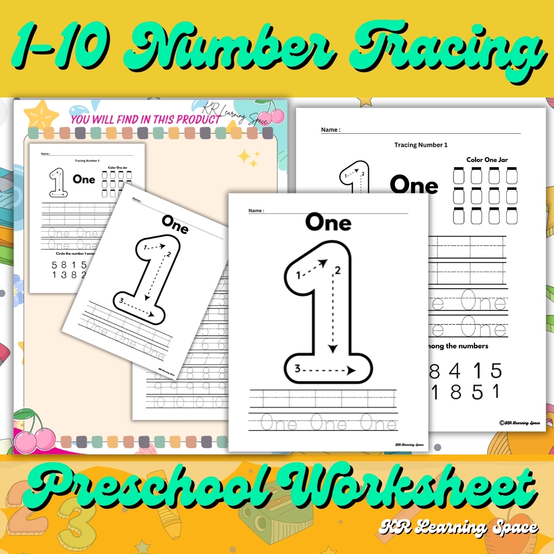 1 10 Number Tracing Preschool Worksheet Printable Handwriting Practice Made By Teachers