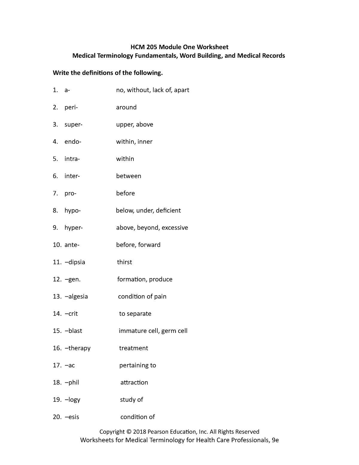 Free Printable Medical Terminology Worksheets