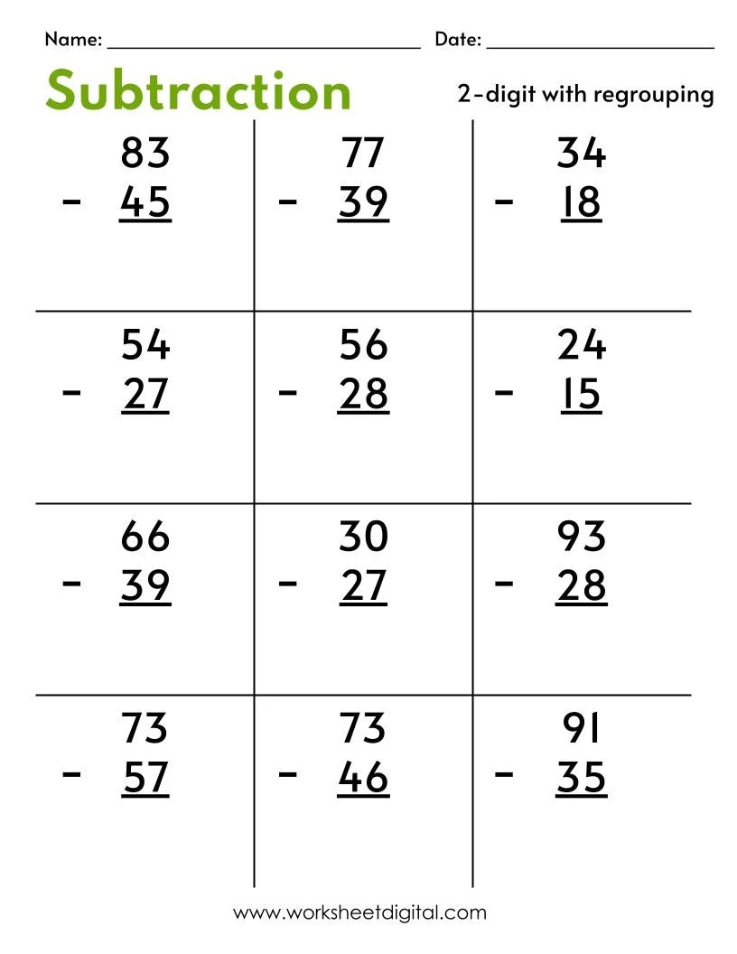 10 Printable Two Digit Subtraction Worksheets with Regrouping Math Subtraction Worksheets 1st Grade 2nd Grade Math Worksheets PDF Etsy UK