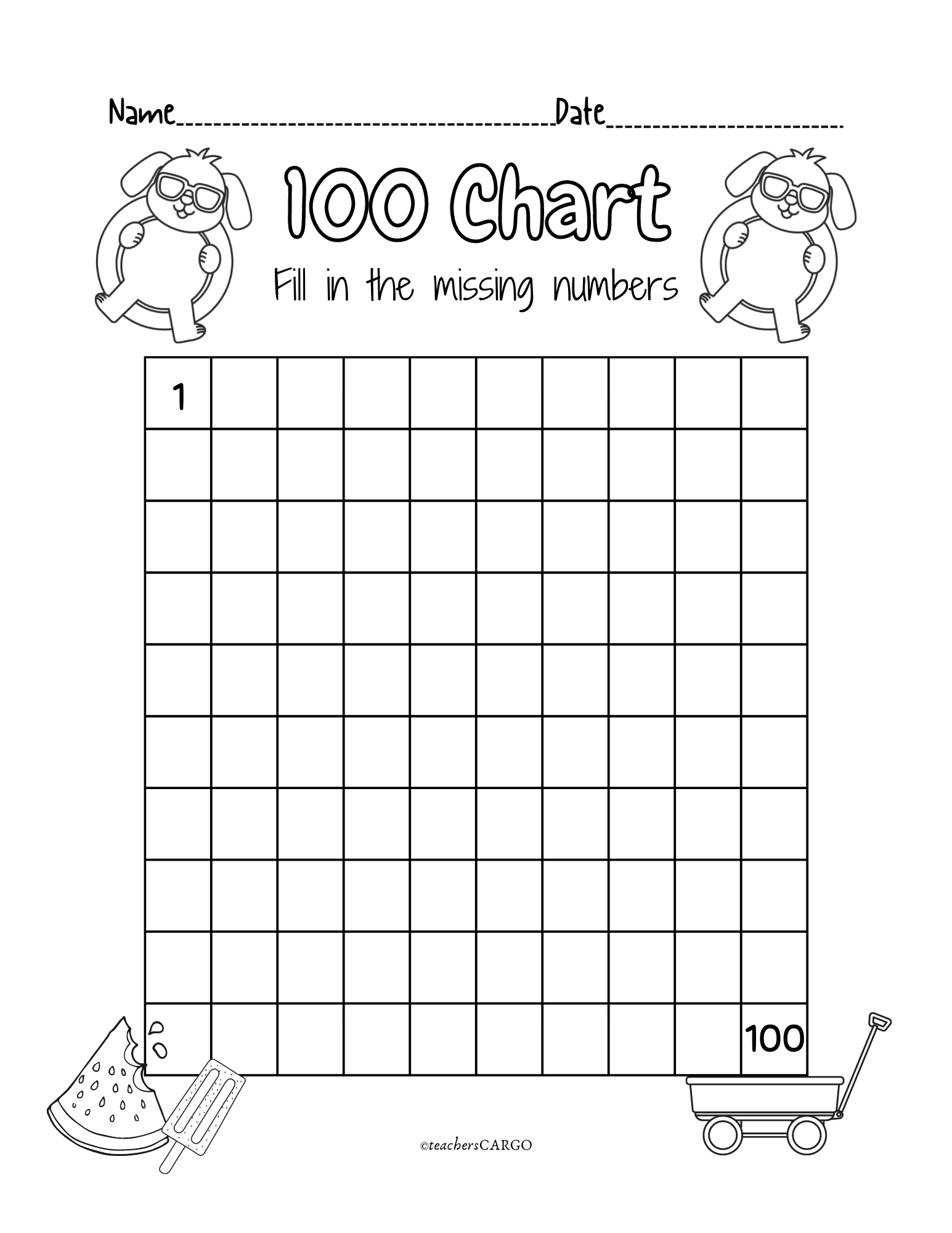 Printable Numbers 1 100 Worksheets