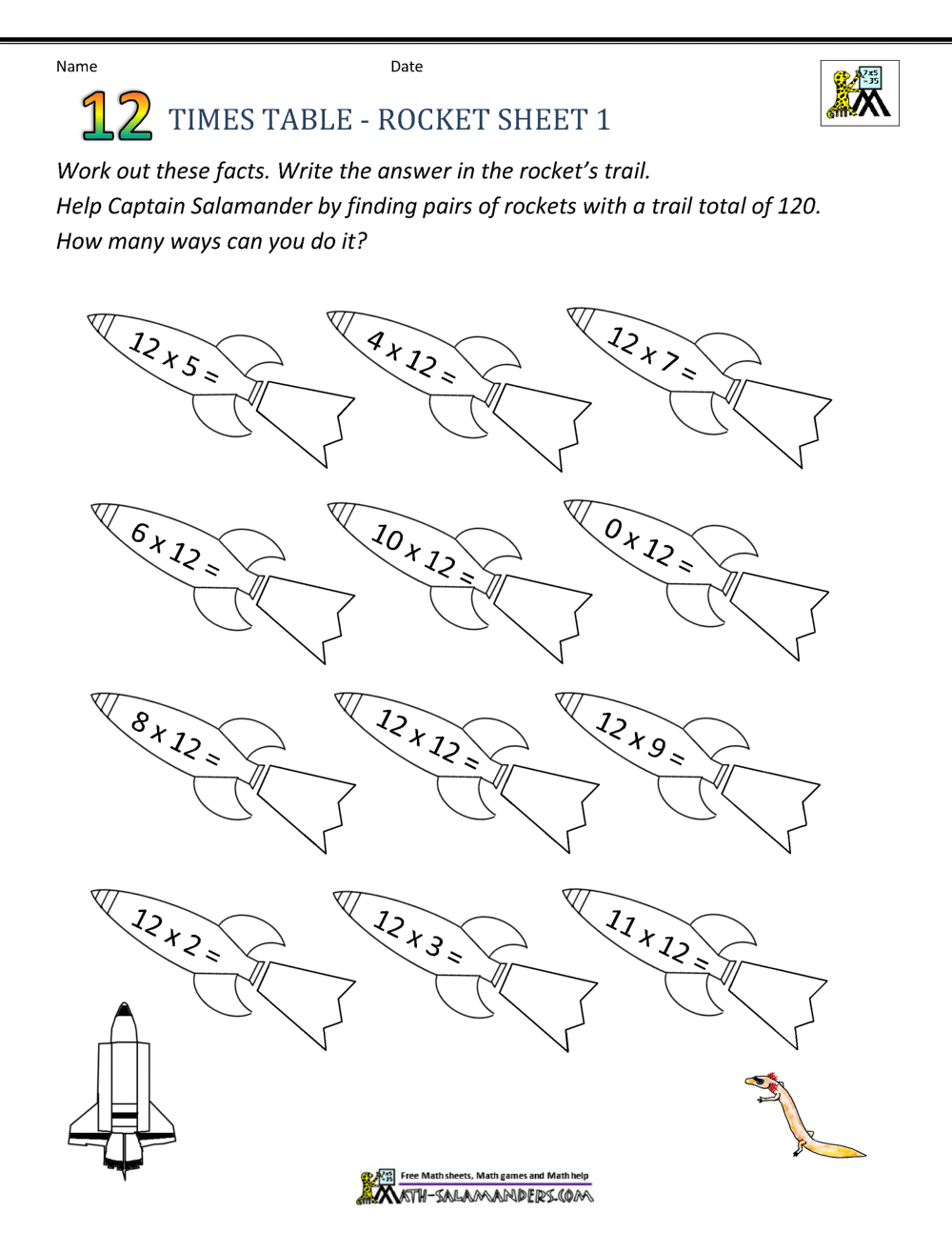12 Times Tables Worksheets