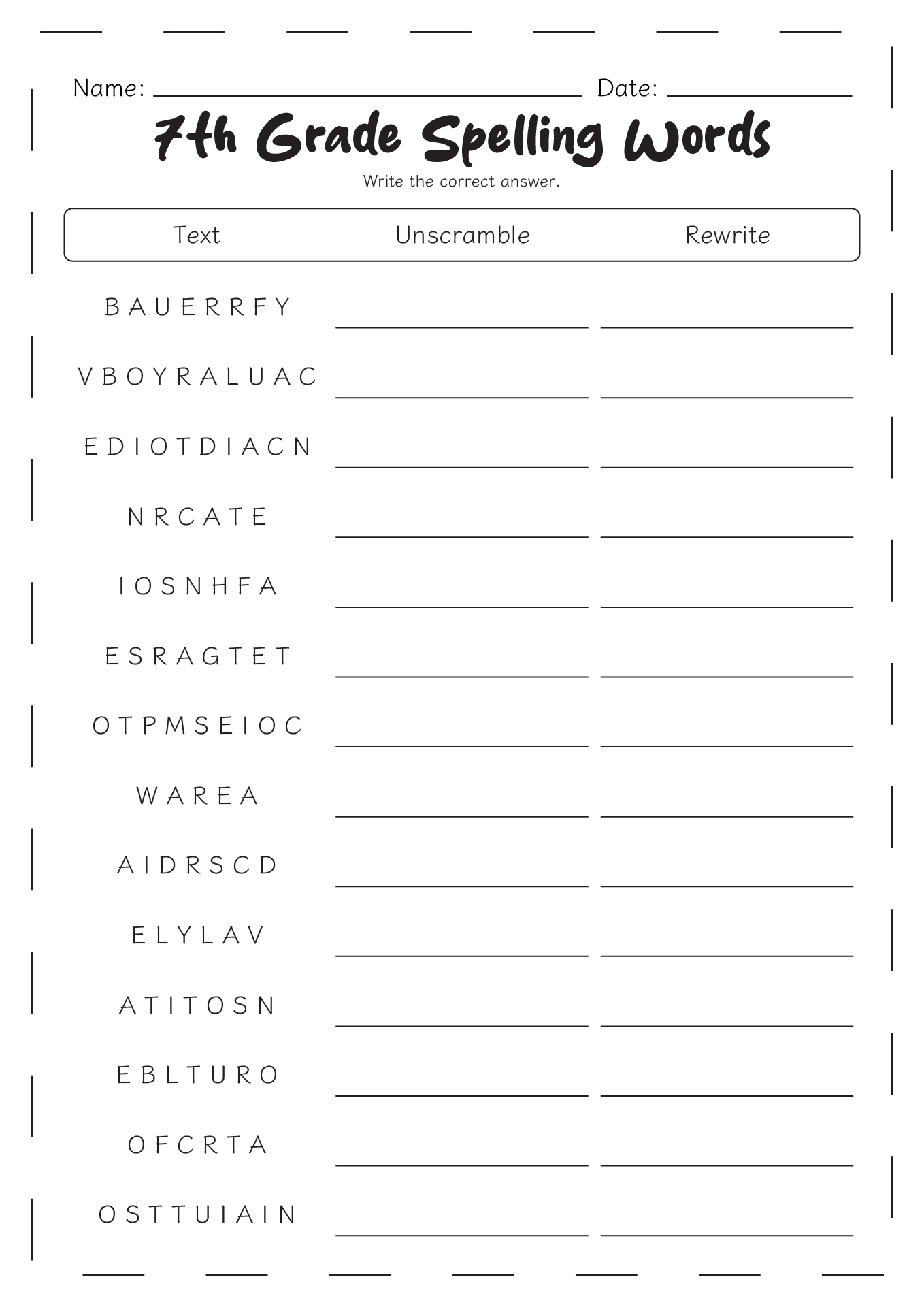 Free Printable Worksheets For 7th Graders