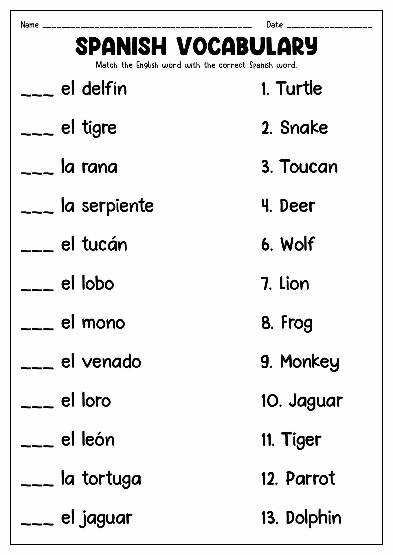 Spanish Printable Worksheets