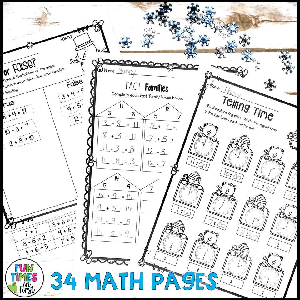 1st Grade January NO PREP Printables ELA Math Spiral Review Worksheets Fun Times In First