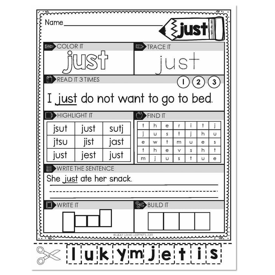1st Grade Sight Word Worksheets Just Lucky Little Learners