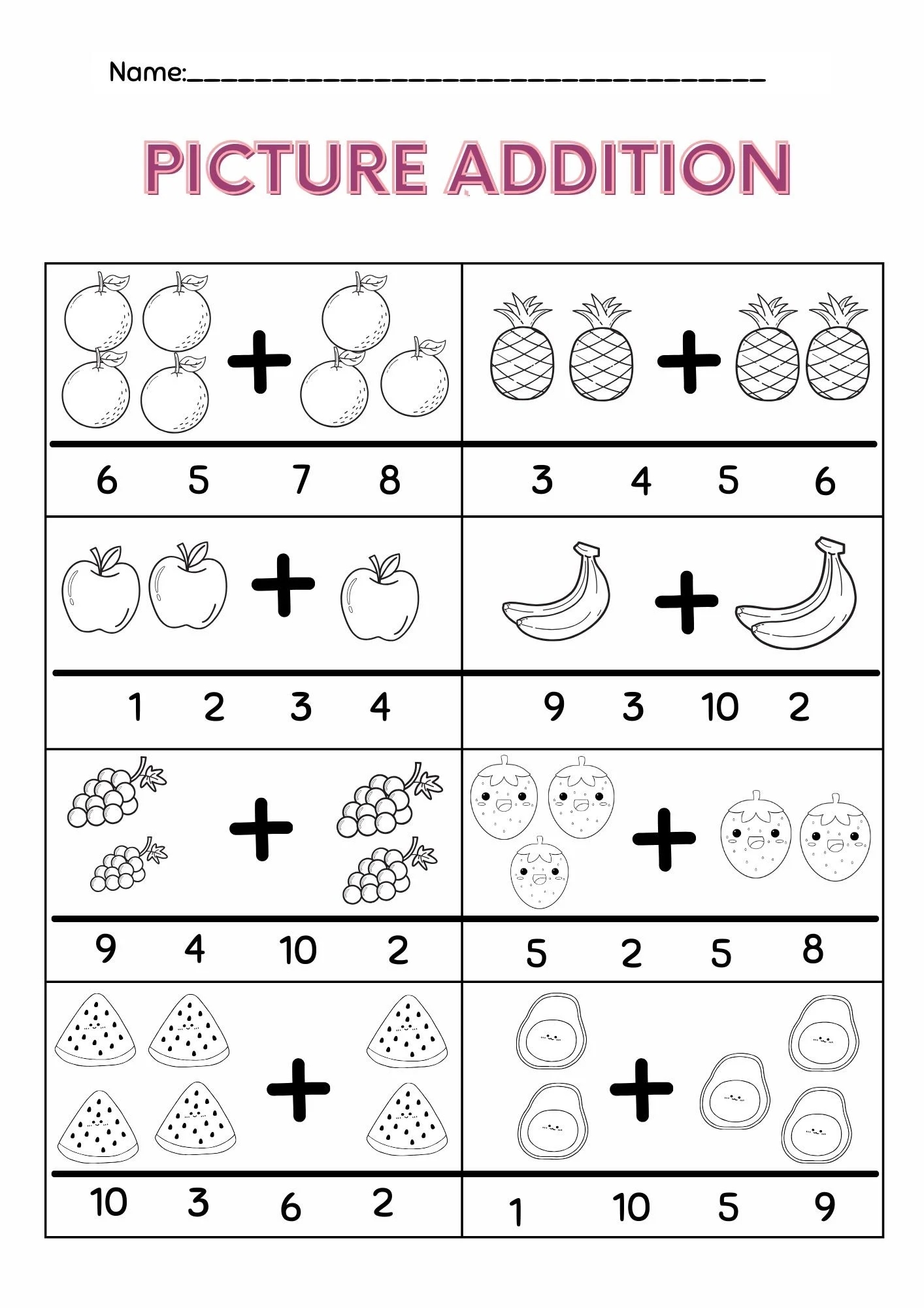 20 Printable Kindergarten Addition Worksheets Picture Addition And Subtraction Printable For Kindergarten Preschool Homeschool Etsy