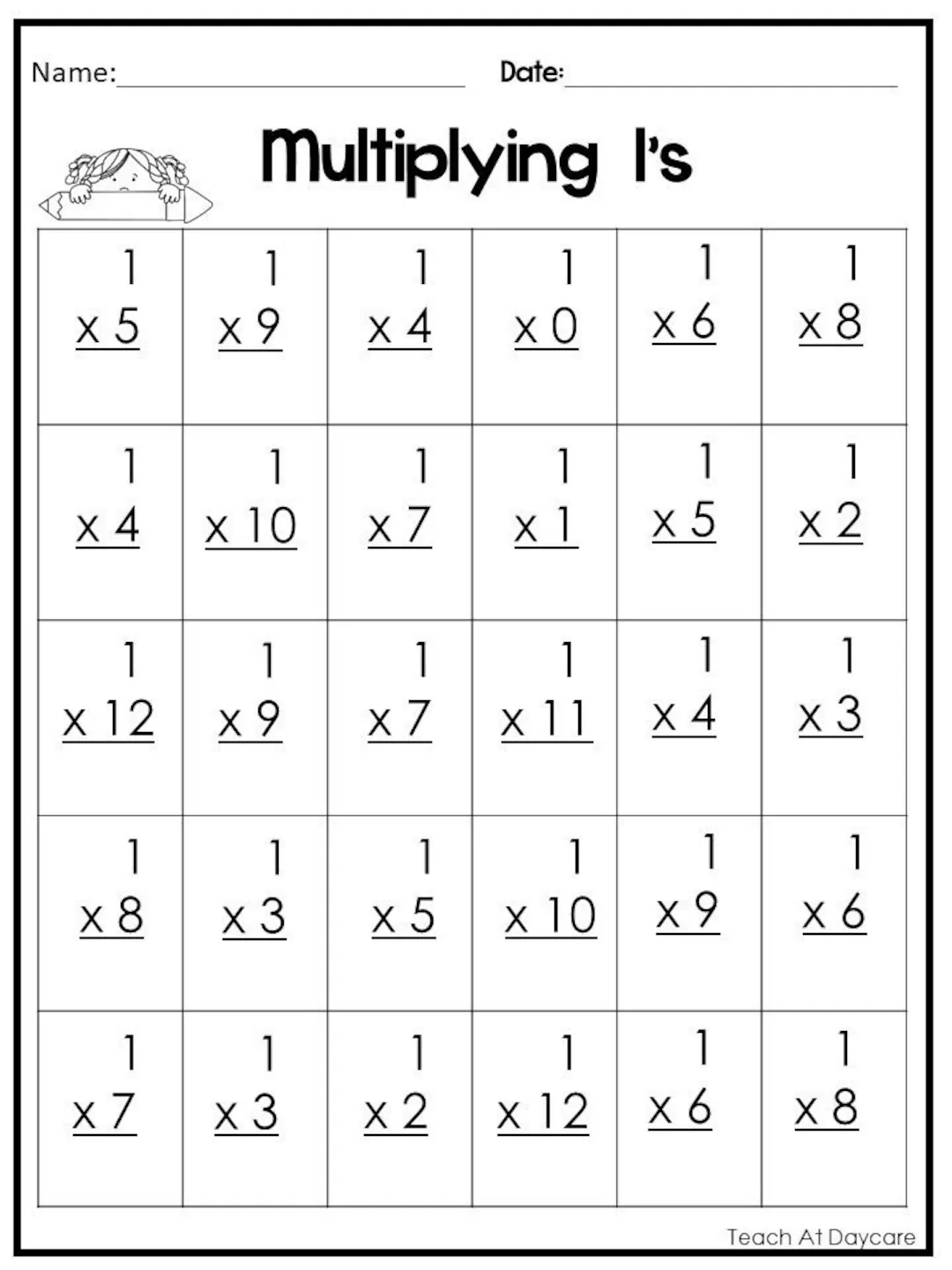 24 Printable Multiplying Practice Worksheets Numbers 1 12 1st 4th Grade Math Etsy UK