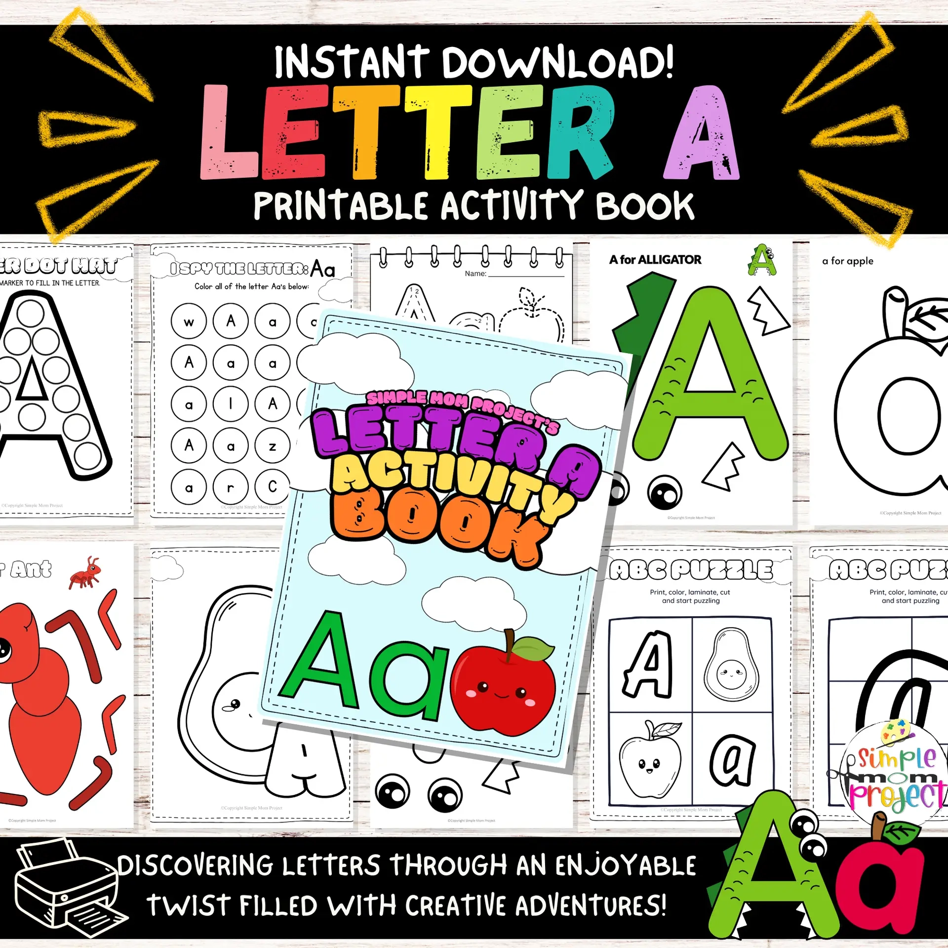 25 Page Letter A Activity Book For Preschool And Toddlers Letter A Worksheets Printable Letter A Coloring Pages Simple Mom Project Store