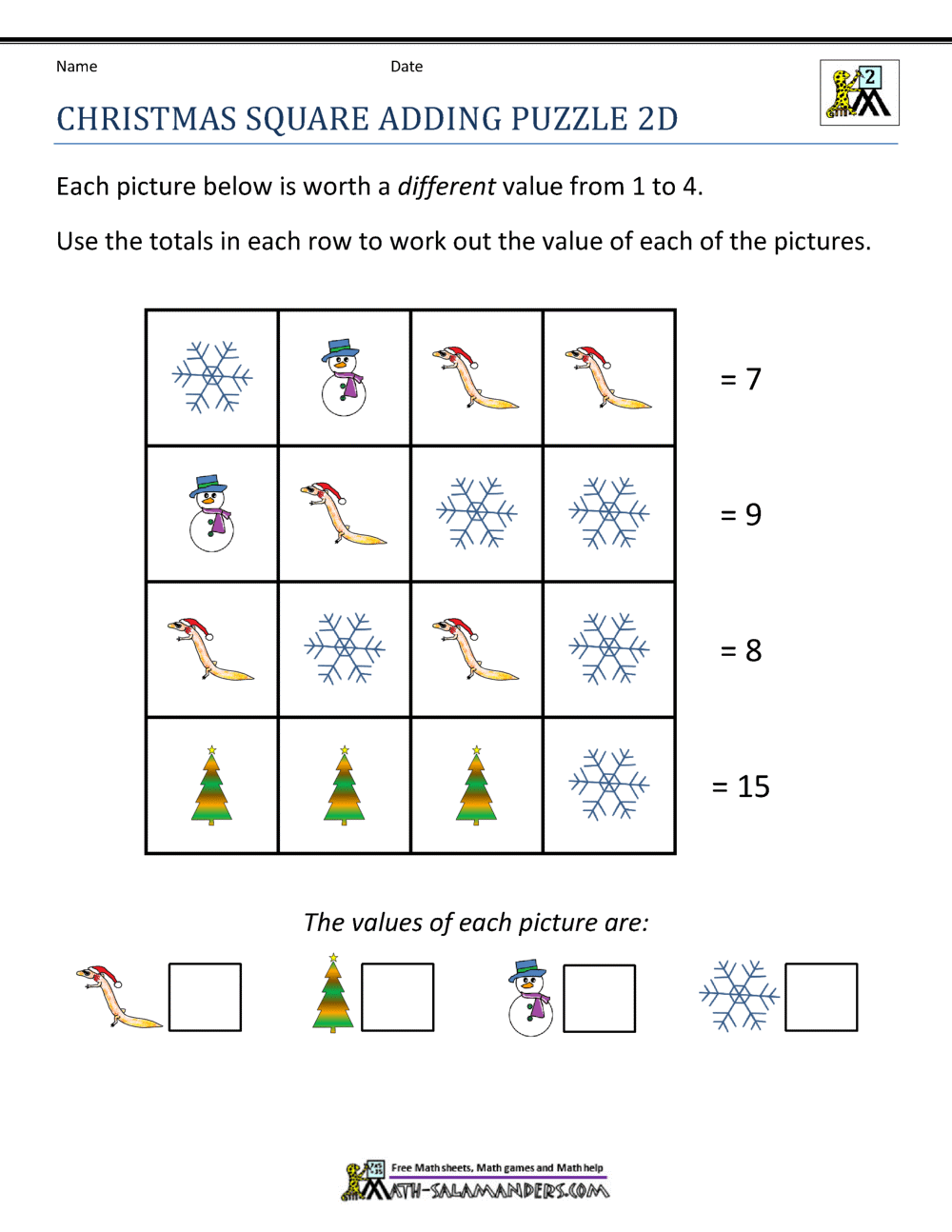 2nd Grade Christmas Math Worksheets