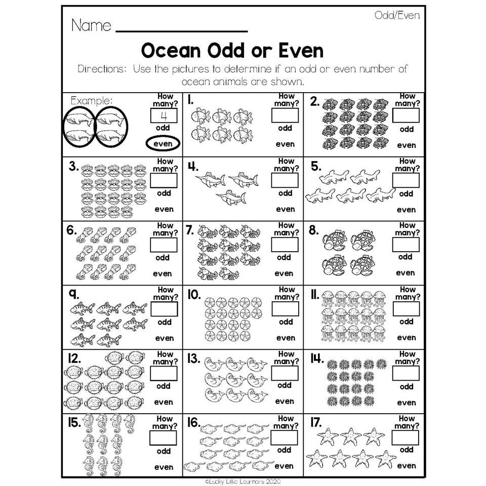 2nd Grade Math Worksheets Operations And Algebraic Thinking Odd And Even Ocean Odd Or Even Lucky Little Learners