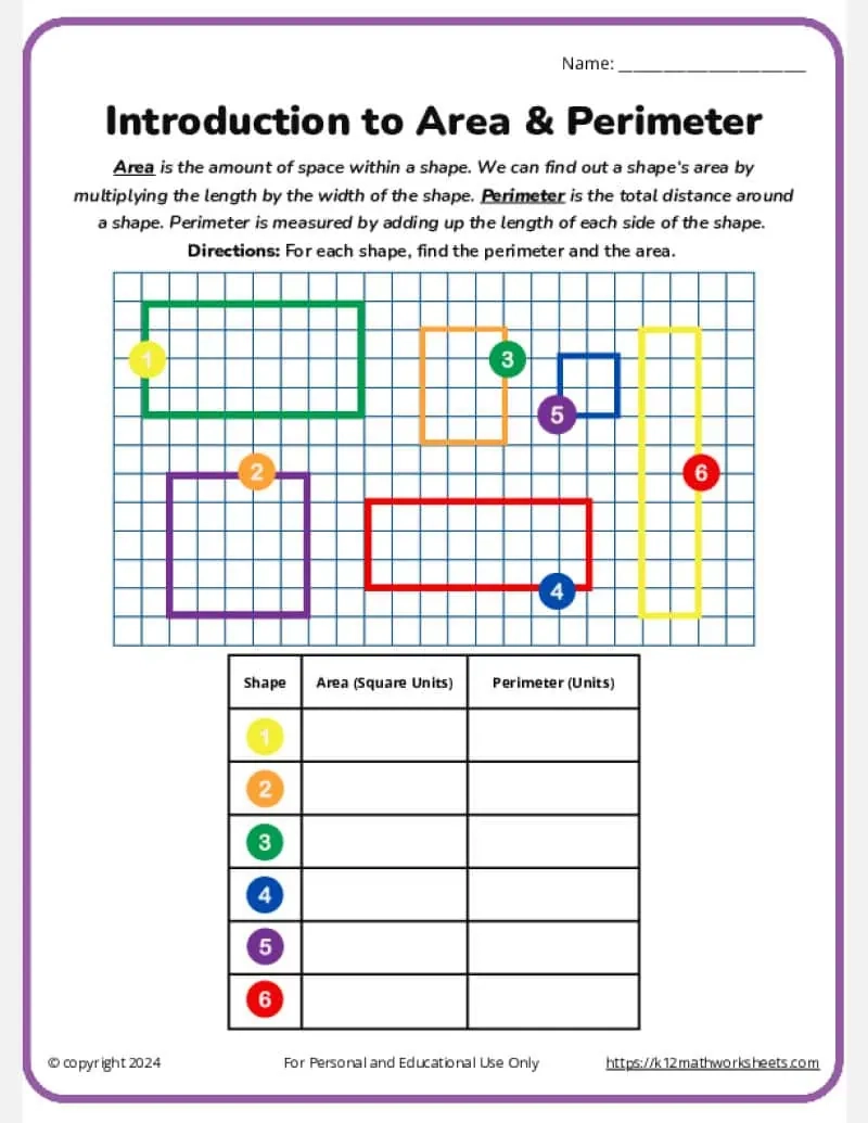 3rd Grade Area And Perimeter Worksheets K12 Math Worksheets
