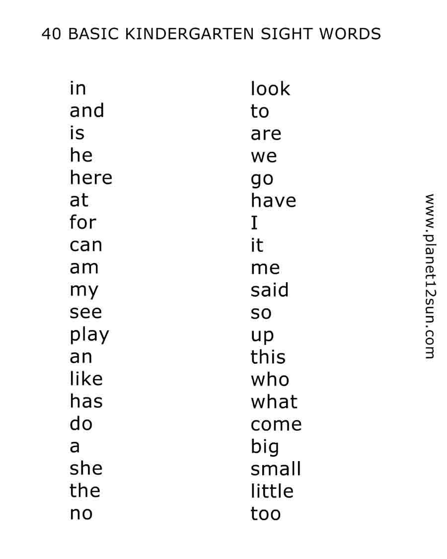 40 Basic Kindergarten Sight Words List Genius777 PRINTABLES 40 Basic Kindergarten Sight Words List Genius777 PRINTABLES