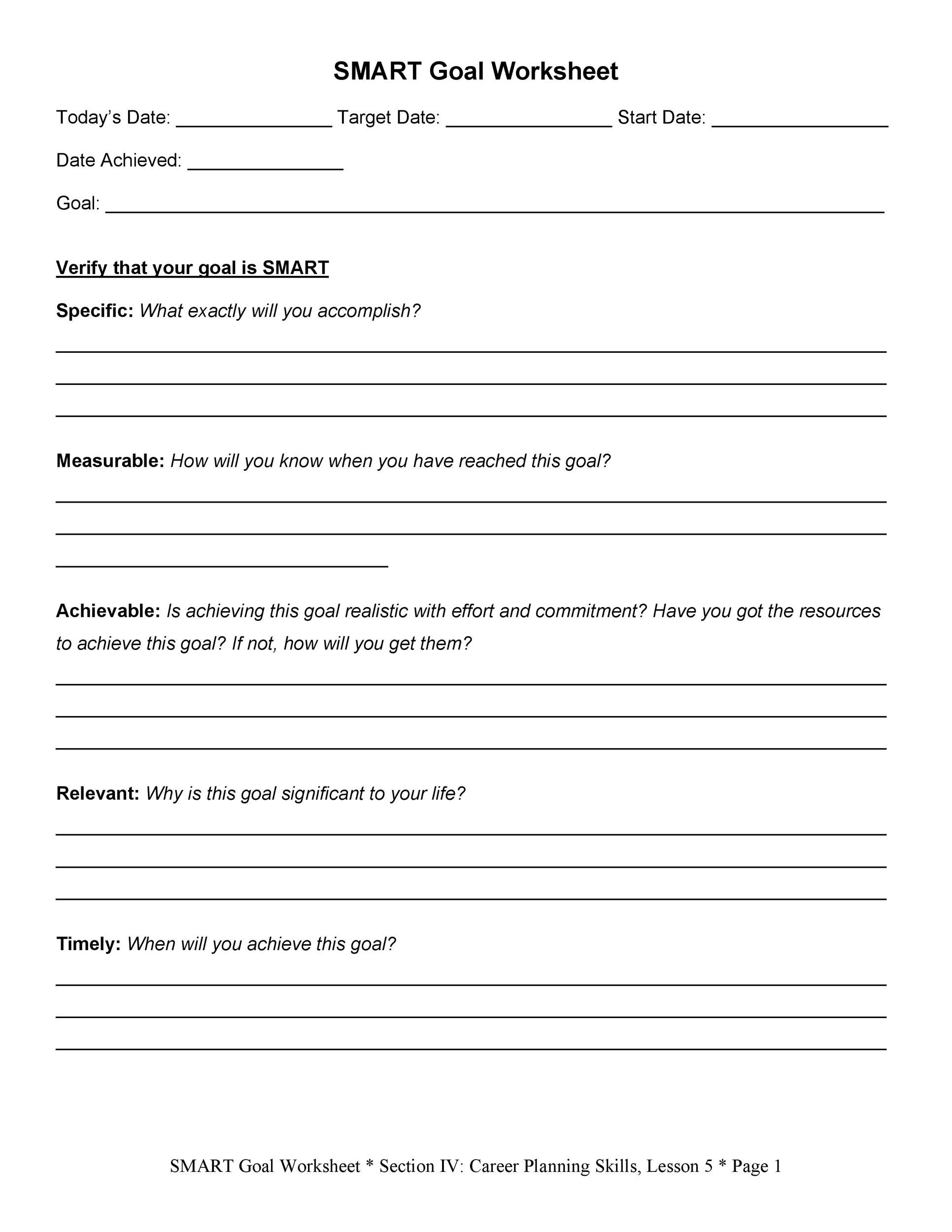 41 S M A R T Goal Setting Templates Worksheets TemplateLab