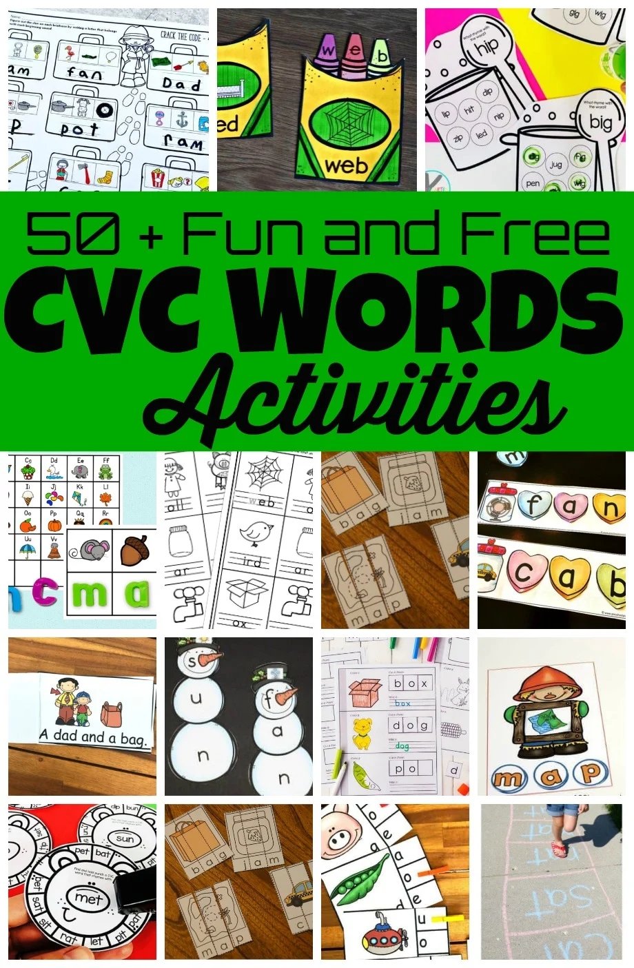 50 Fun FREE Printable CVC Words Activities Games And Worksheets