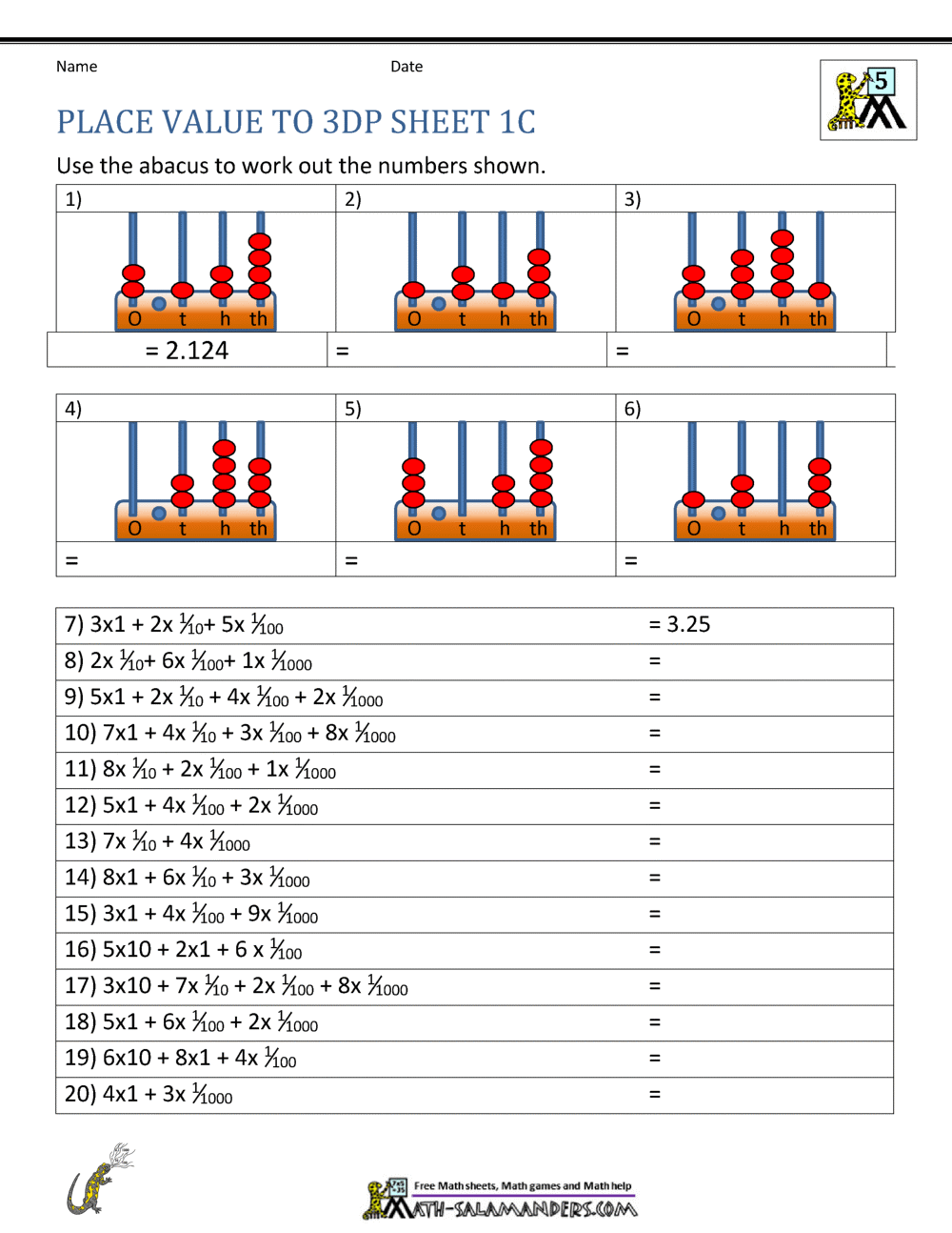 Free Printable 5th Grade Worksheets