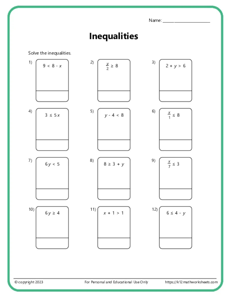 7th Grade Algebra Worksheets