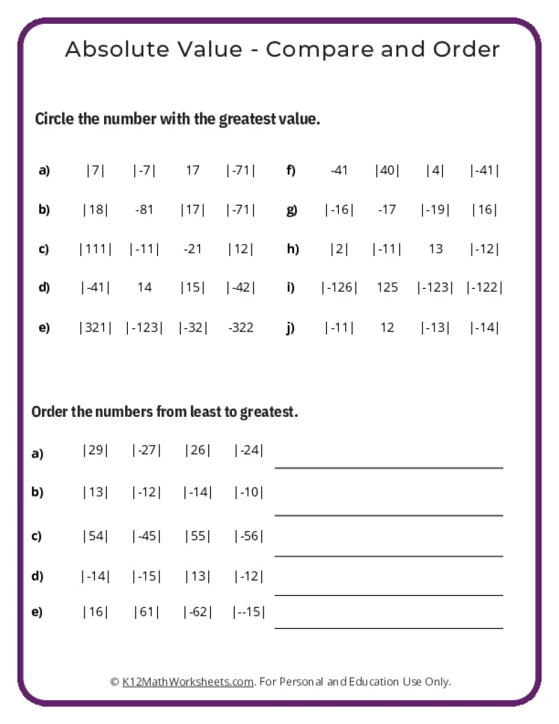 Math Worksheets For 7th Graders Free Printable