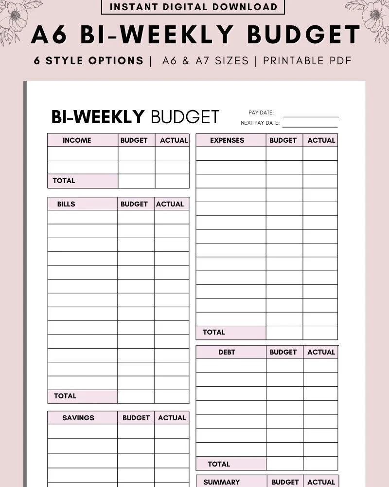 A6 PDF BI WEEKLY Budget Overview Template Printable Paycheck Budget Printable Budget Binder Budget Planner Budget Template Etsy UK