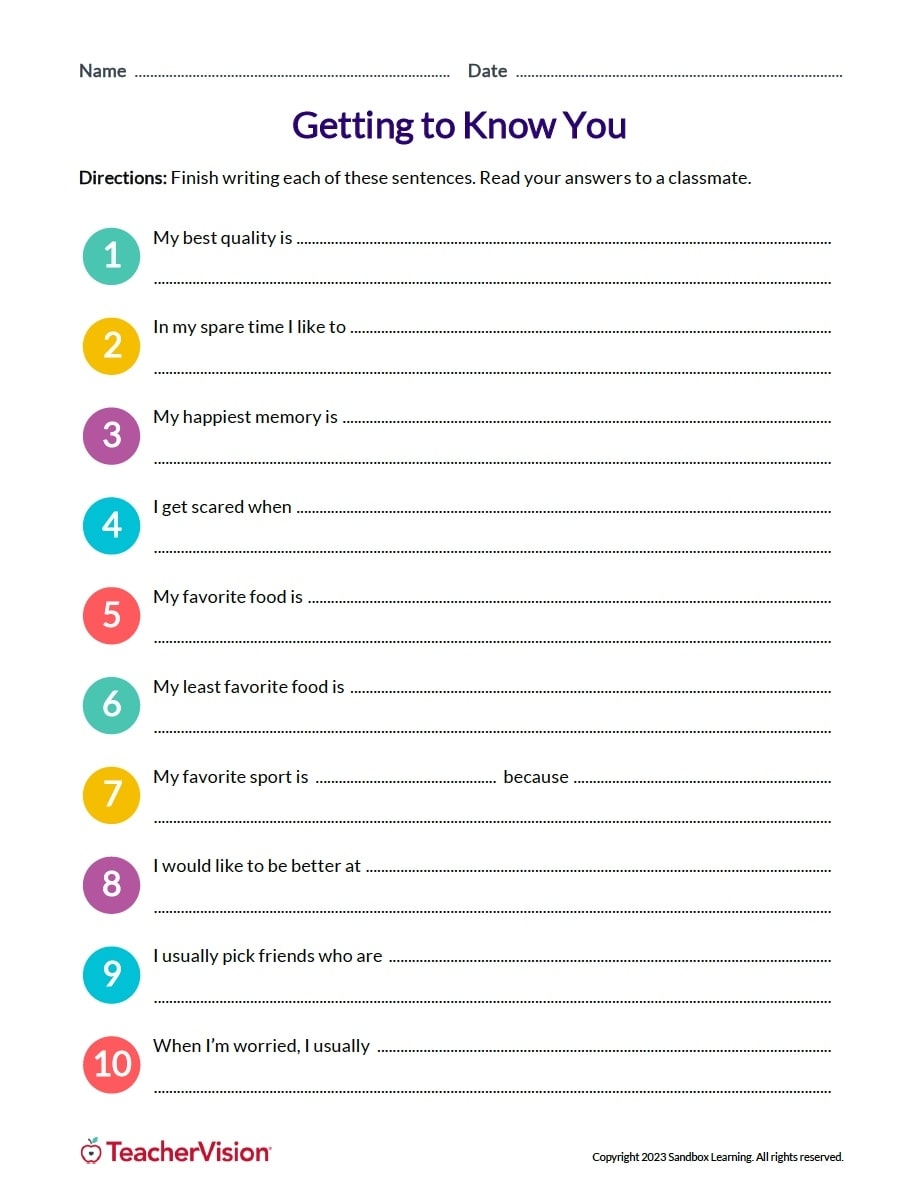Free Printable Get To Know You Worksheet For Adults