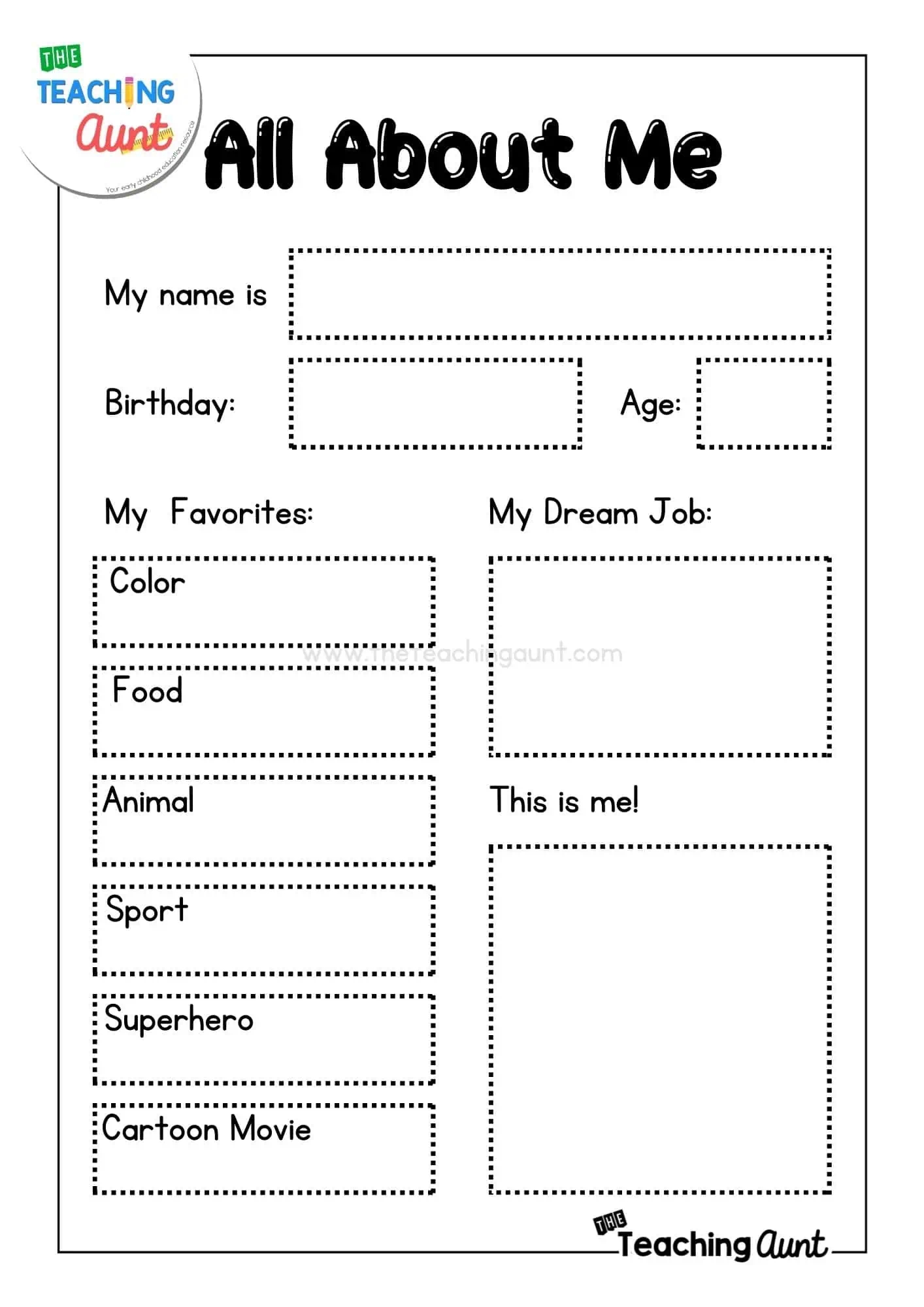 Free Printable All About Me Worksheet For Adults