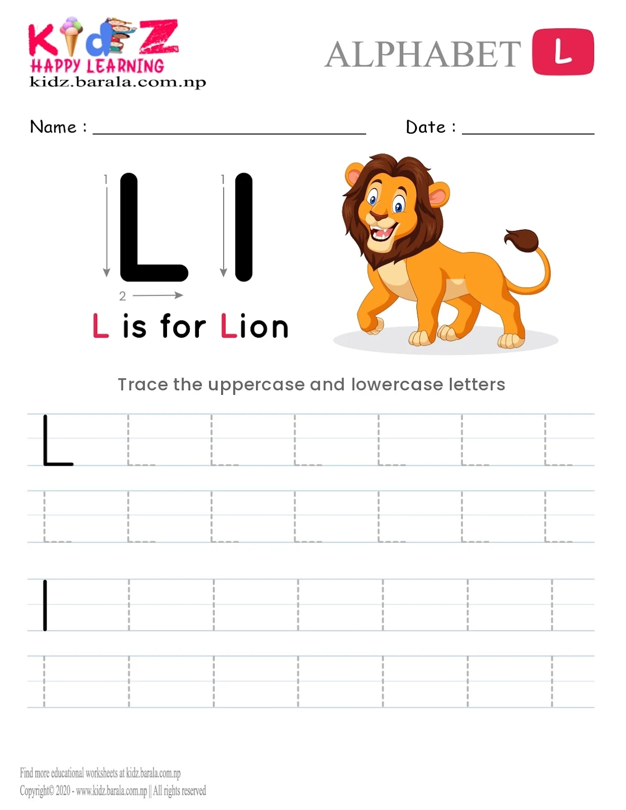 Alphabet L Tracing Image And Worksheets For Toddlers With Audio