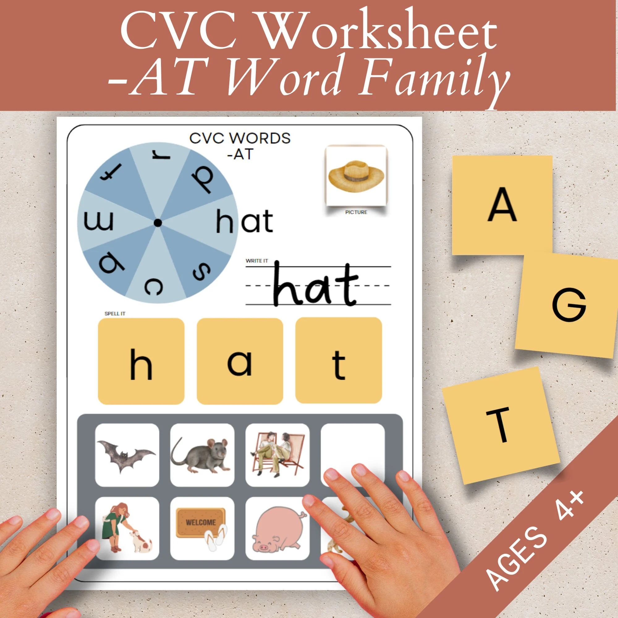 AT Word Family Reading Printable CVC Word Worksheet Short A 