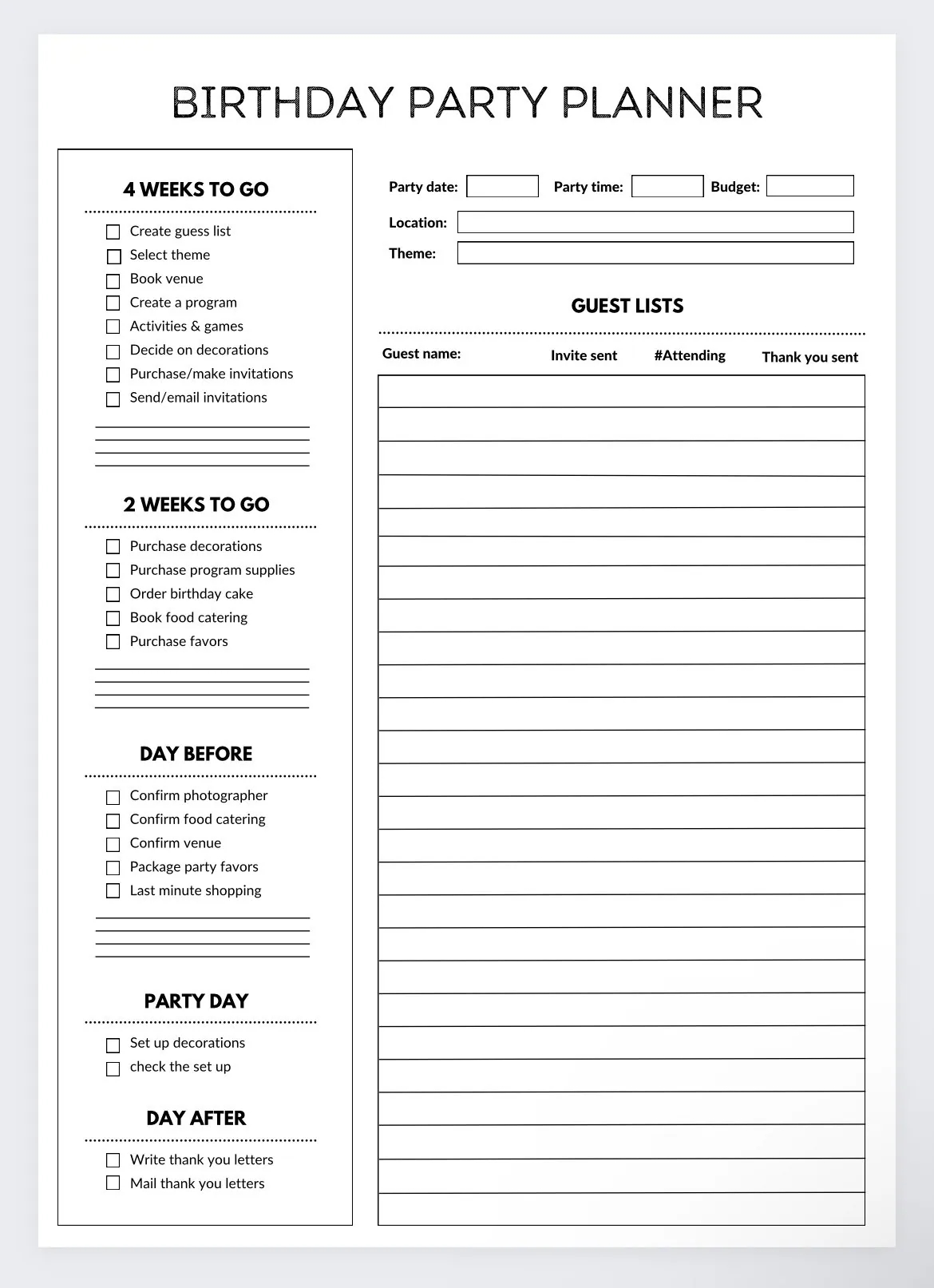 Birthday Planner party Planner event Organizer Event Planning party Checklist guest List Tracker party Planner Party Planning party List Etsy