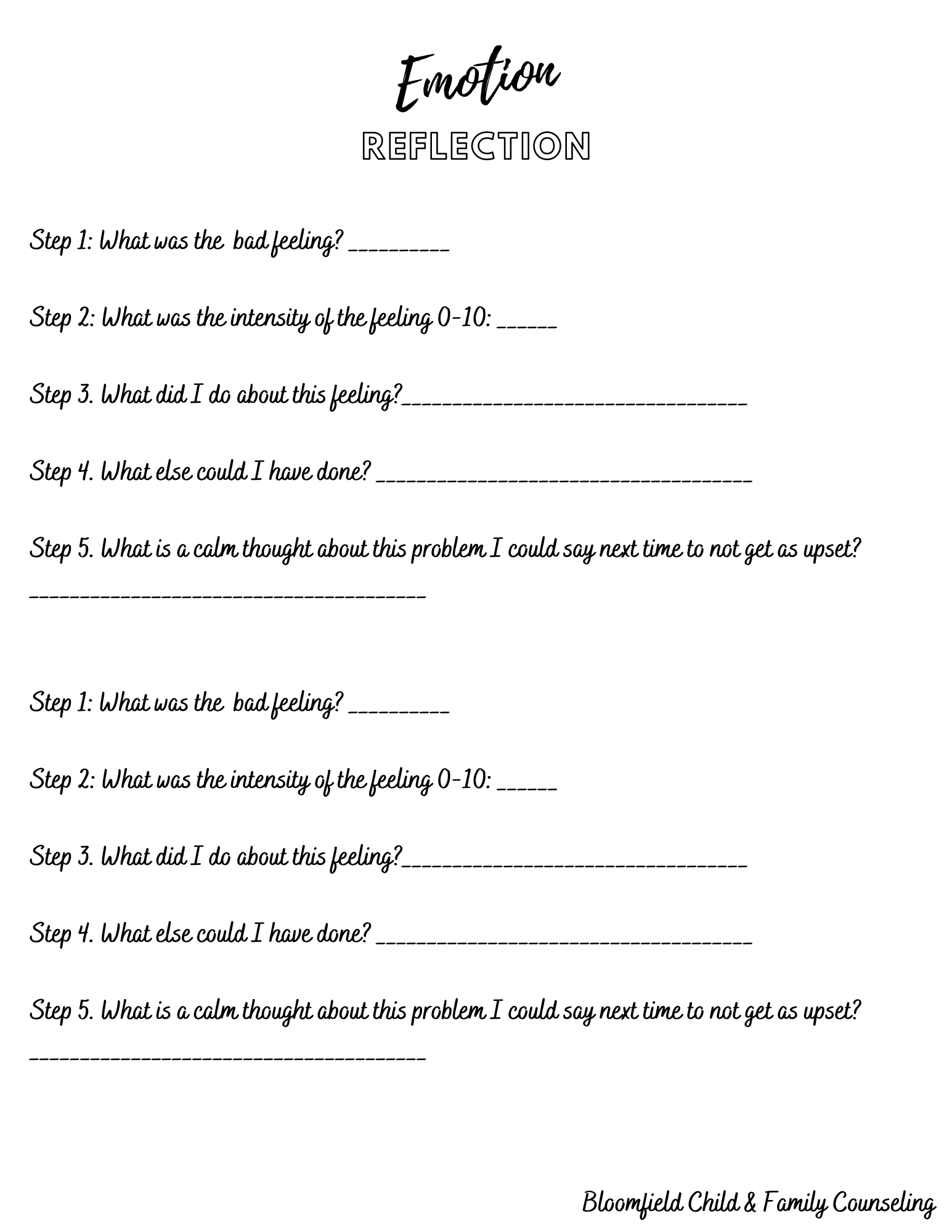 Bloomfield Child And Family Counseling Coping Worksheets