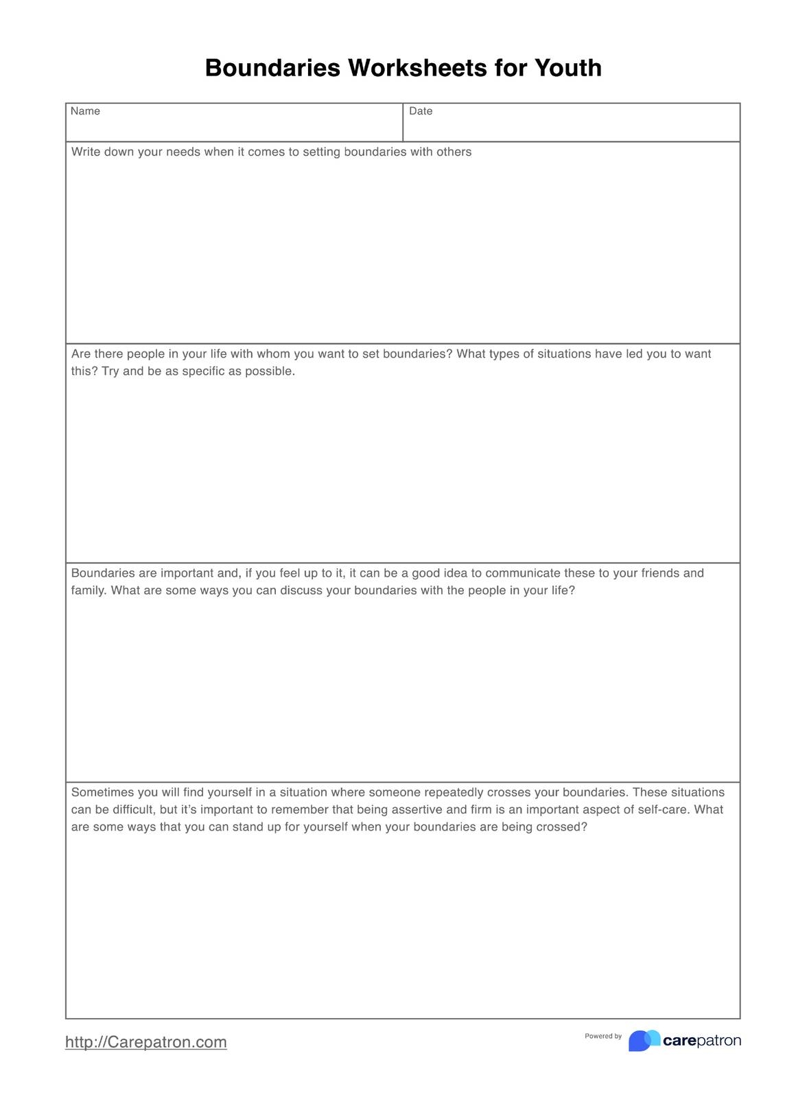 Printable Setting Boundaries Worksheet