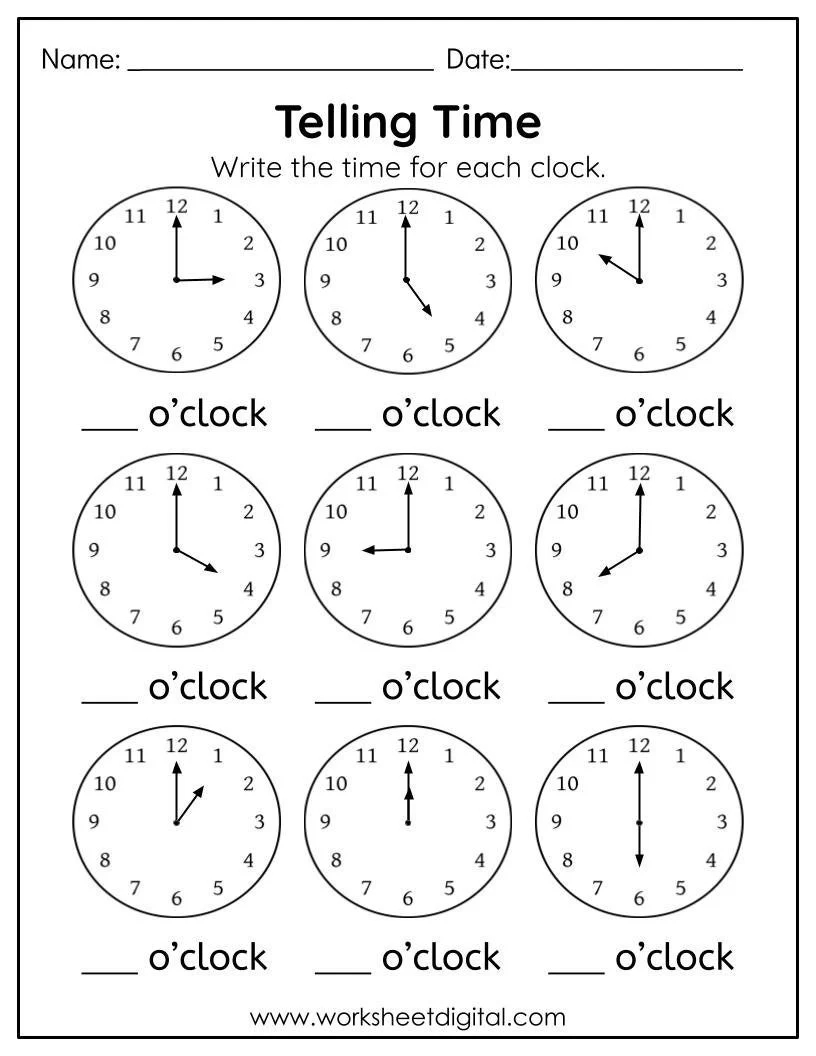 Buy Telling Time To The Hour Worksheet Kindergarten First Grade Worksheet Learn To Tell The Time In Digital Analog Clock Homework Practice Online In India Etsy