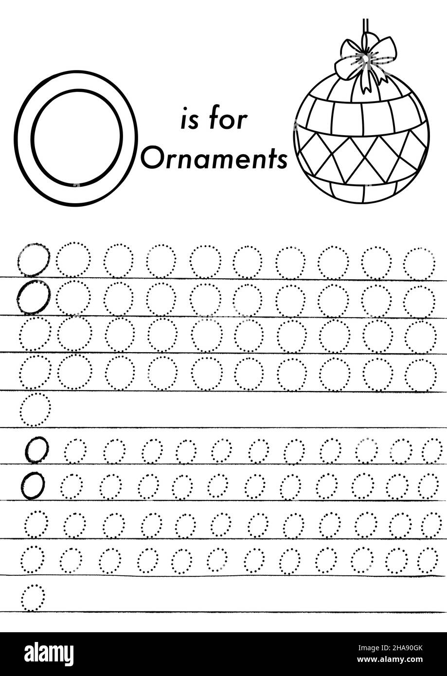 Christmas And New Year Preschool ABC Tracing Worksheet Simple Educational Printable Game With Colouring Images And Letters Kids Learn Pages Stock Vector Image Art Alamy