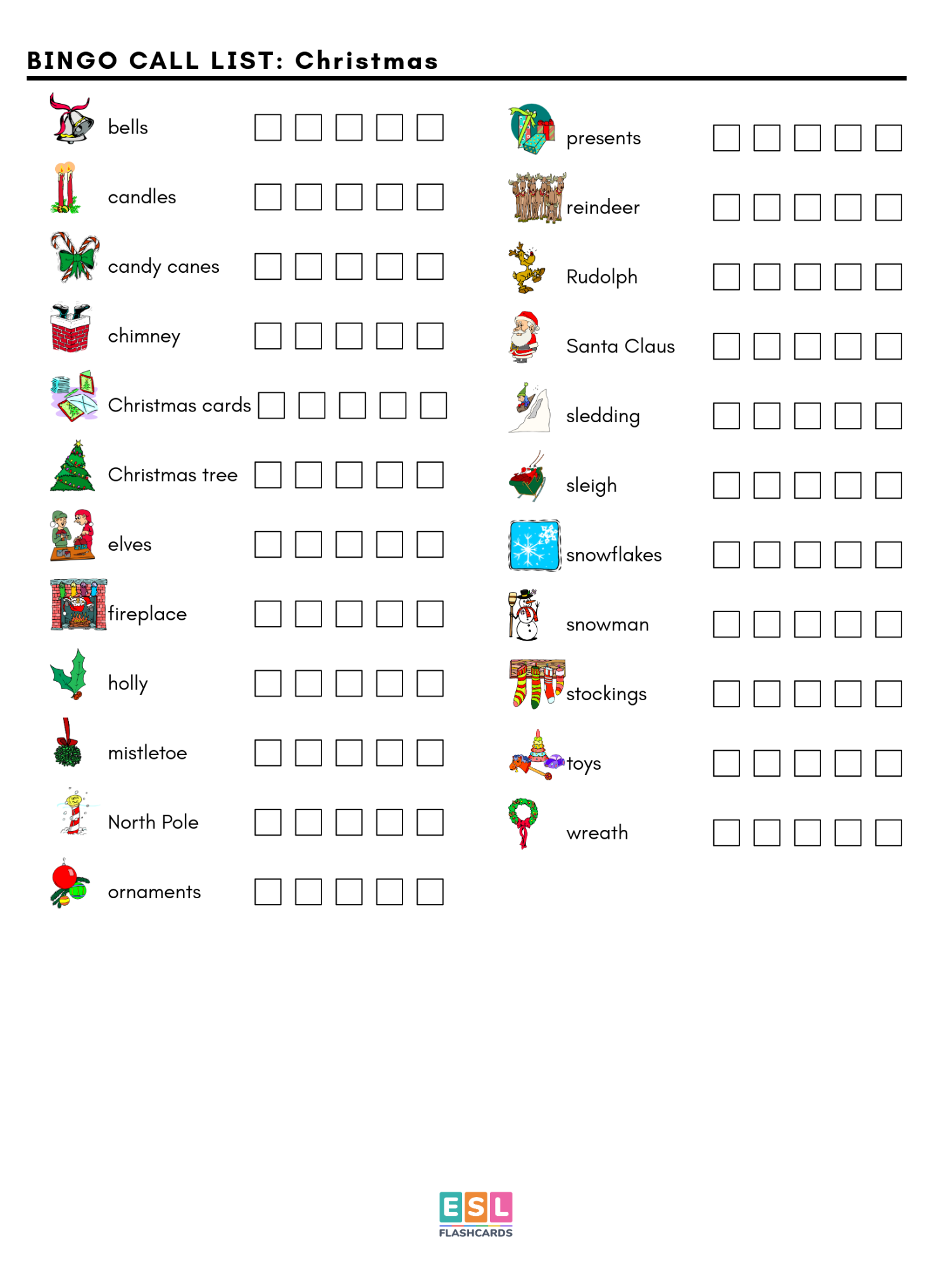 Christmas Worksheets ESL Flashcards