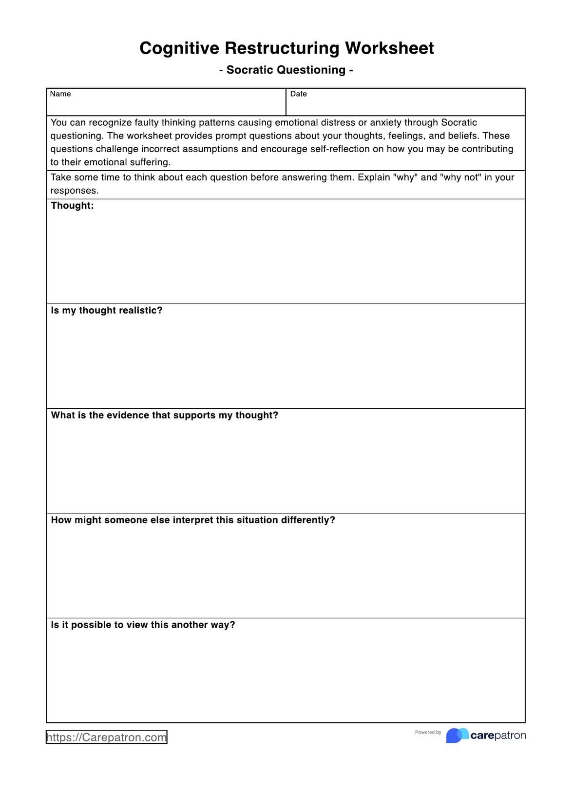 Cognitive Restructuring Worksheets U0026 Example Free PDF Download Cognitive Restructuring Worksheets U0026 Example Free PDF Download