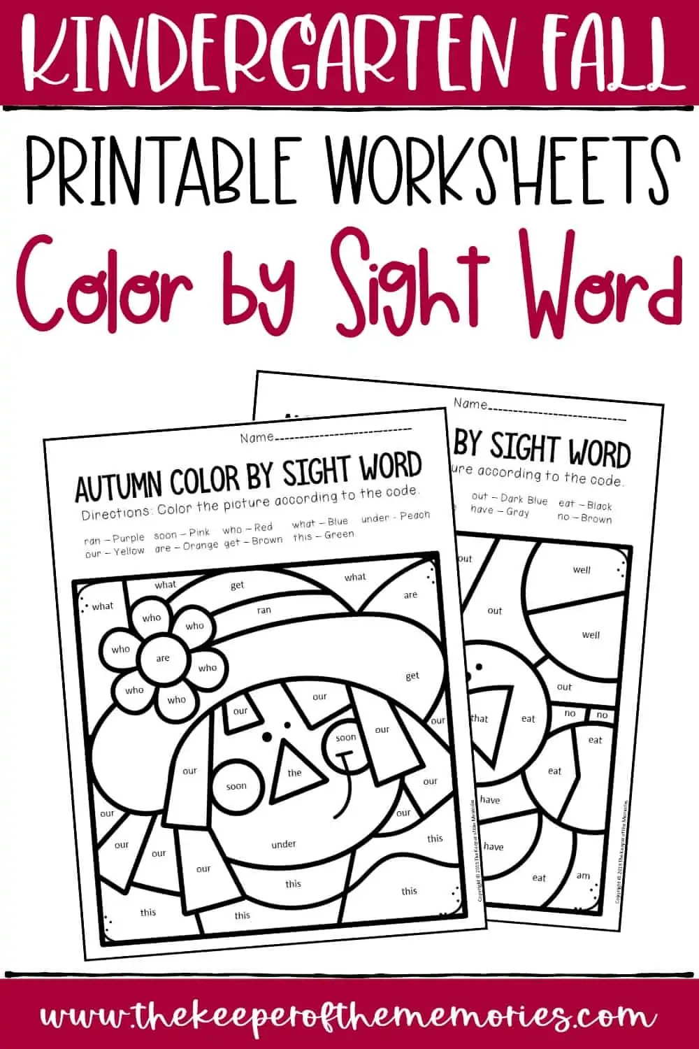 Color By Sight Word Fall Kindergarten Worksheets Color By Sight Word Fall Kindergarten Worksheets