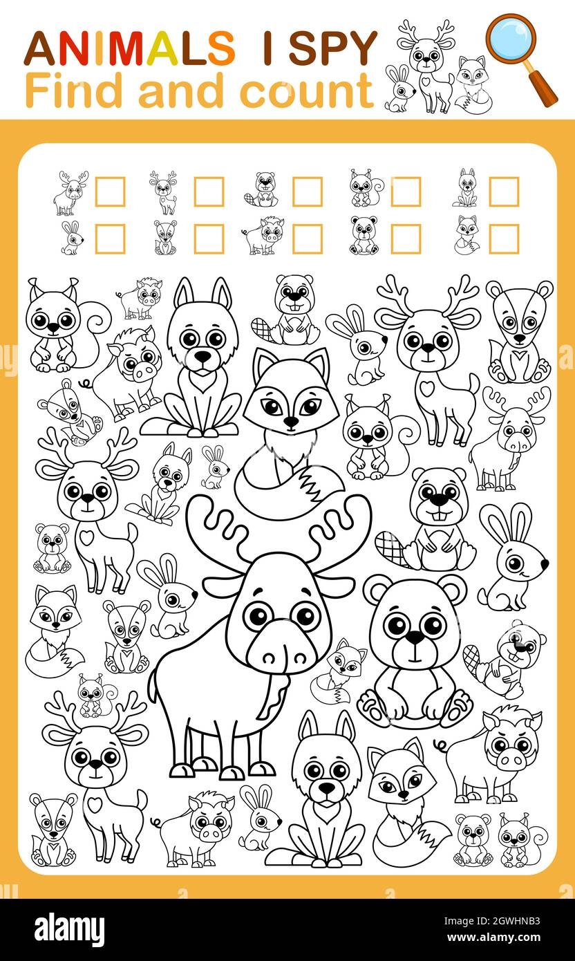 Coloring Book Page I Spy Count And Color Wild Animal Printable Worksheet For Kindergarten And Preschool Stock Vector Image U0026 Art Alamy