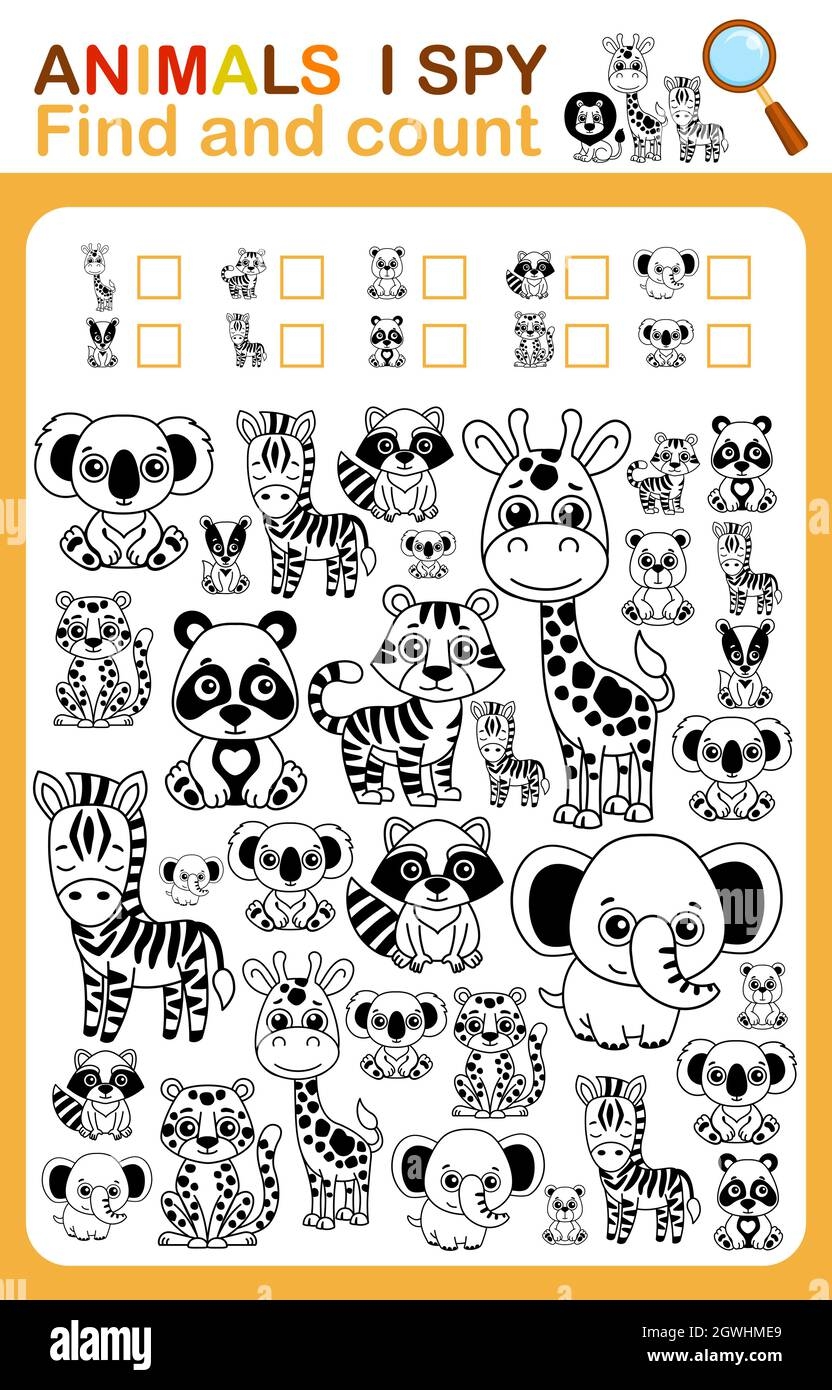 Coloring Book Page I Spy Count And Color Zoo Animal Printable Worksheet For Kindergarten And Preschool Stock Vector Image U0026 Art Alamy