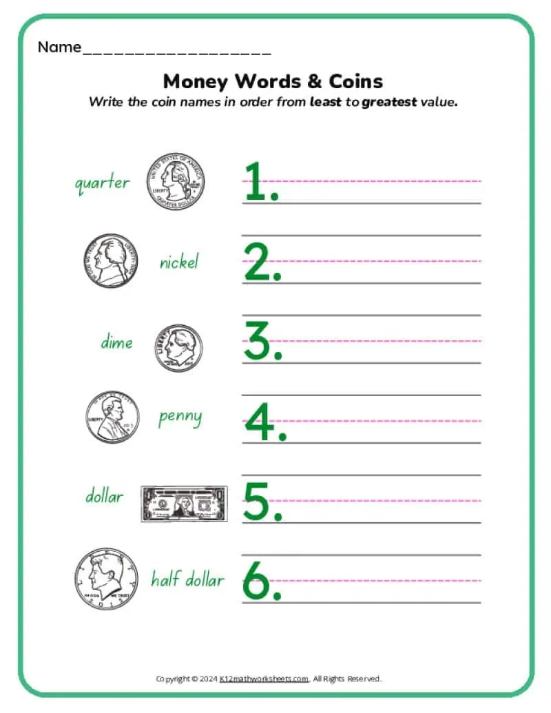 Printable Money Worksheets
