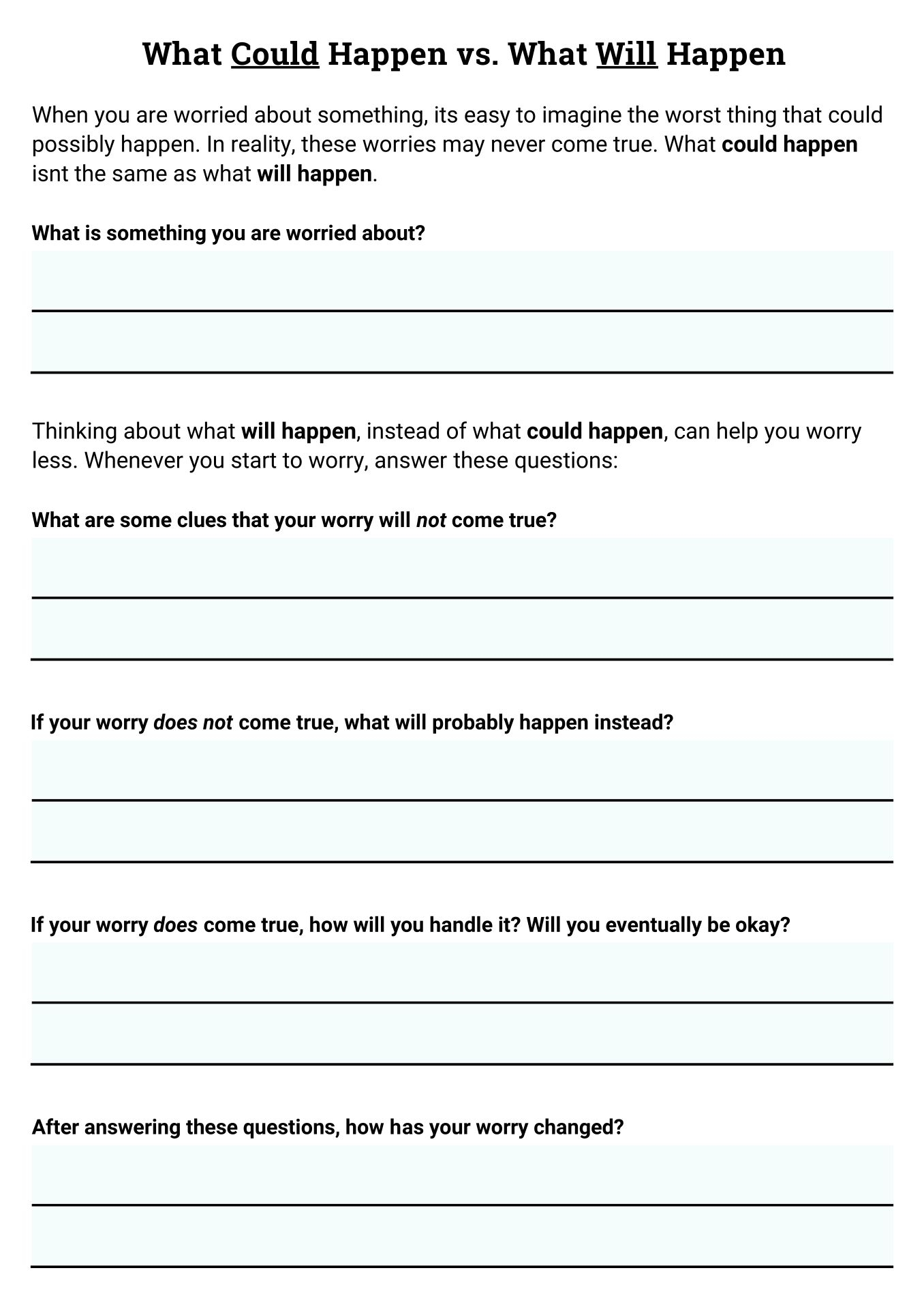 Coping Worksheets For Kids Worksheets Library