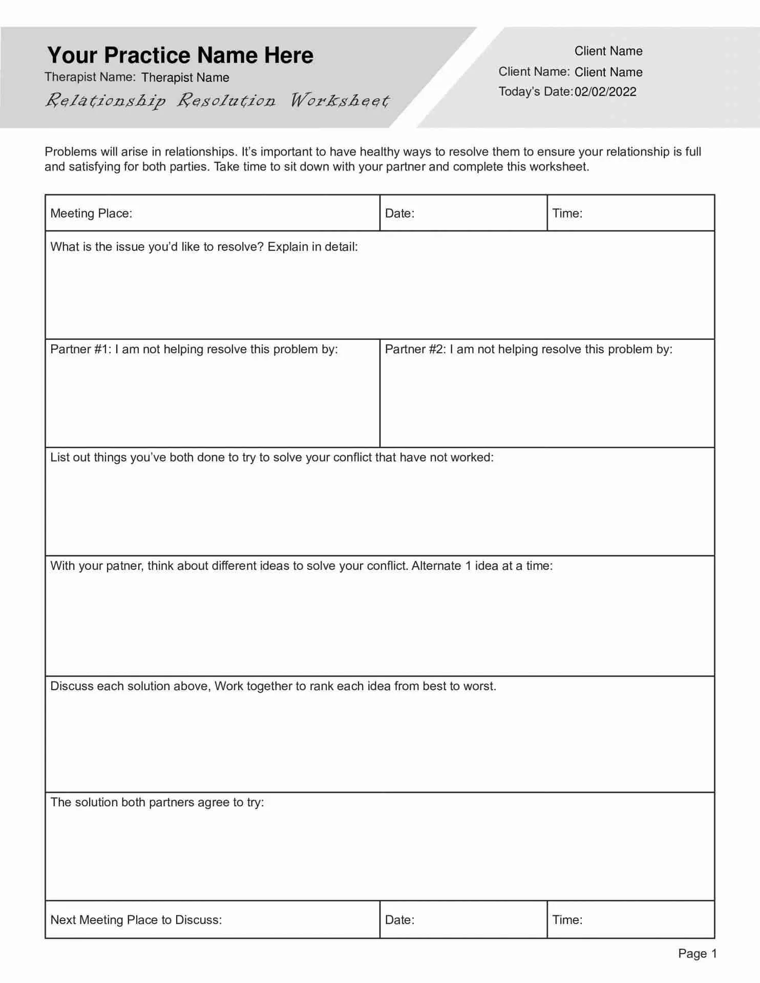 Couples Therapy Worksheet Bundle PDF 