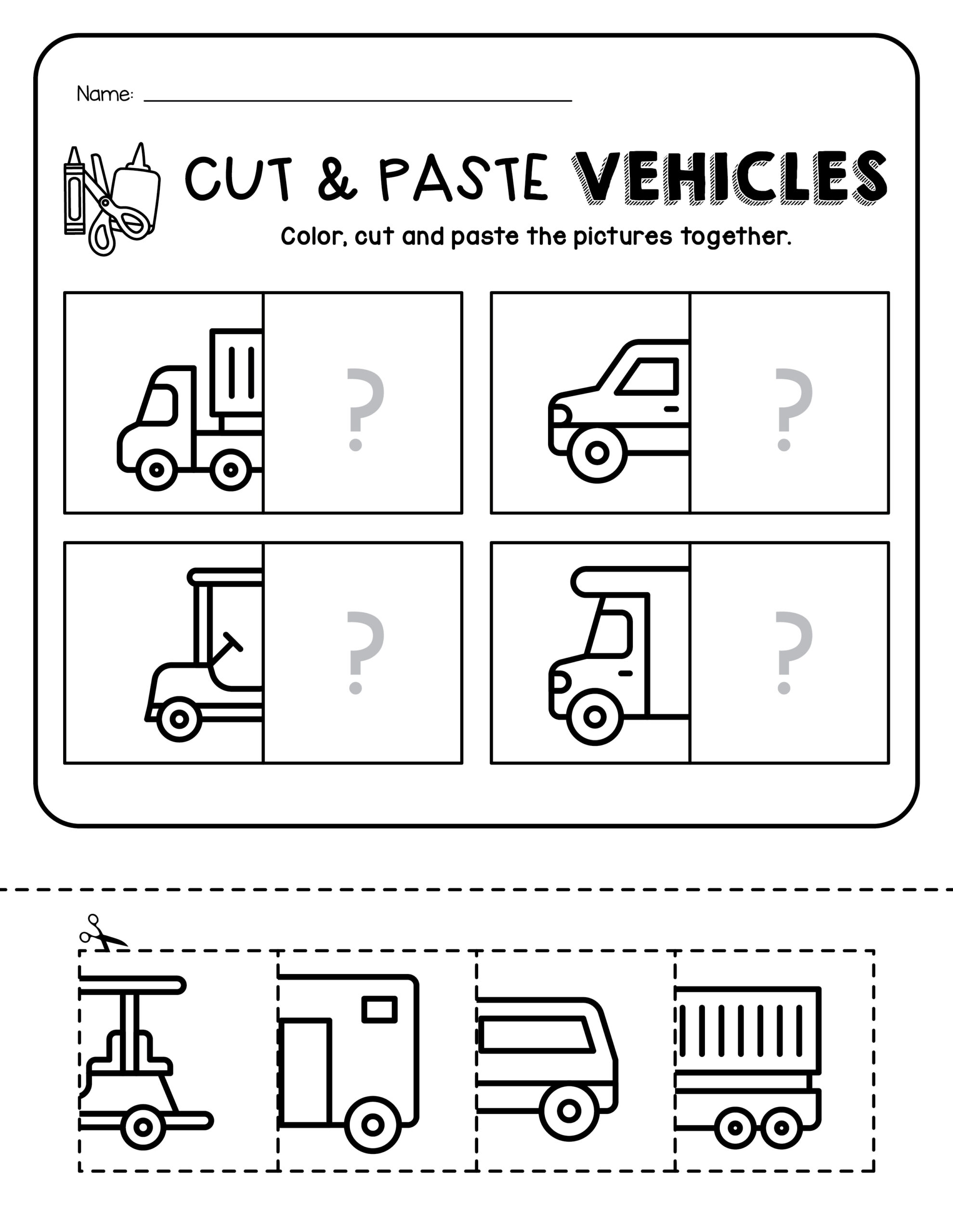 Creative Cut and Paste Worksheets To Learn About Vehicles Made By Teachers Creative Cut and Paste Worksheets To Learn About Vehicles Made By Teachers