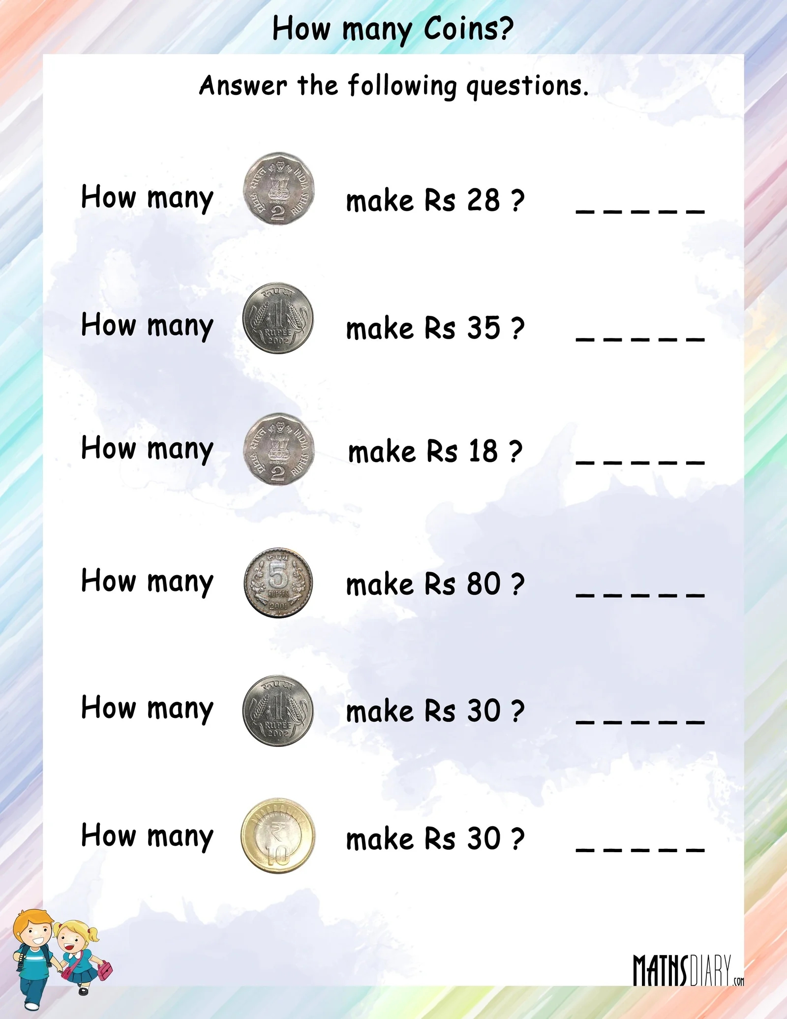 Currency Grade 2 Math Worksheets